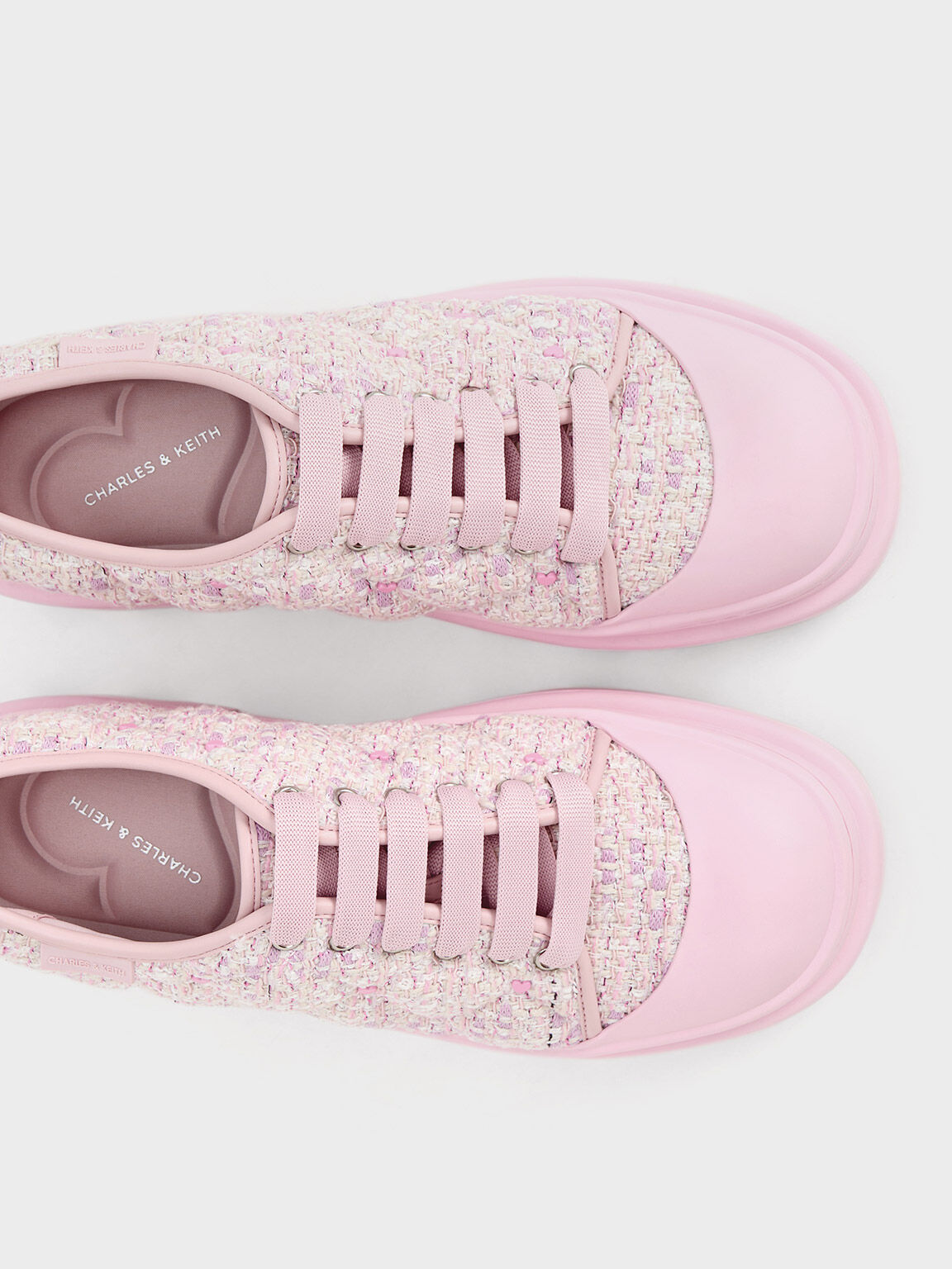 Dahlia Tweed Heart-Print Chunky Sneakers, Pink, hi-res