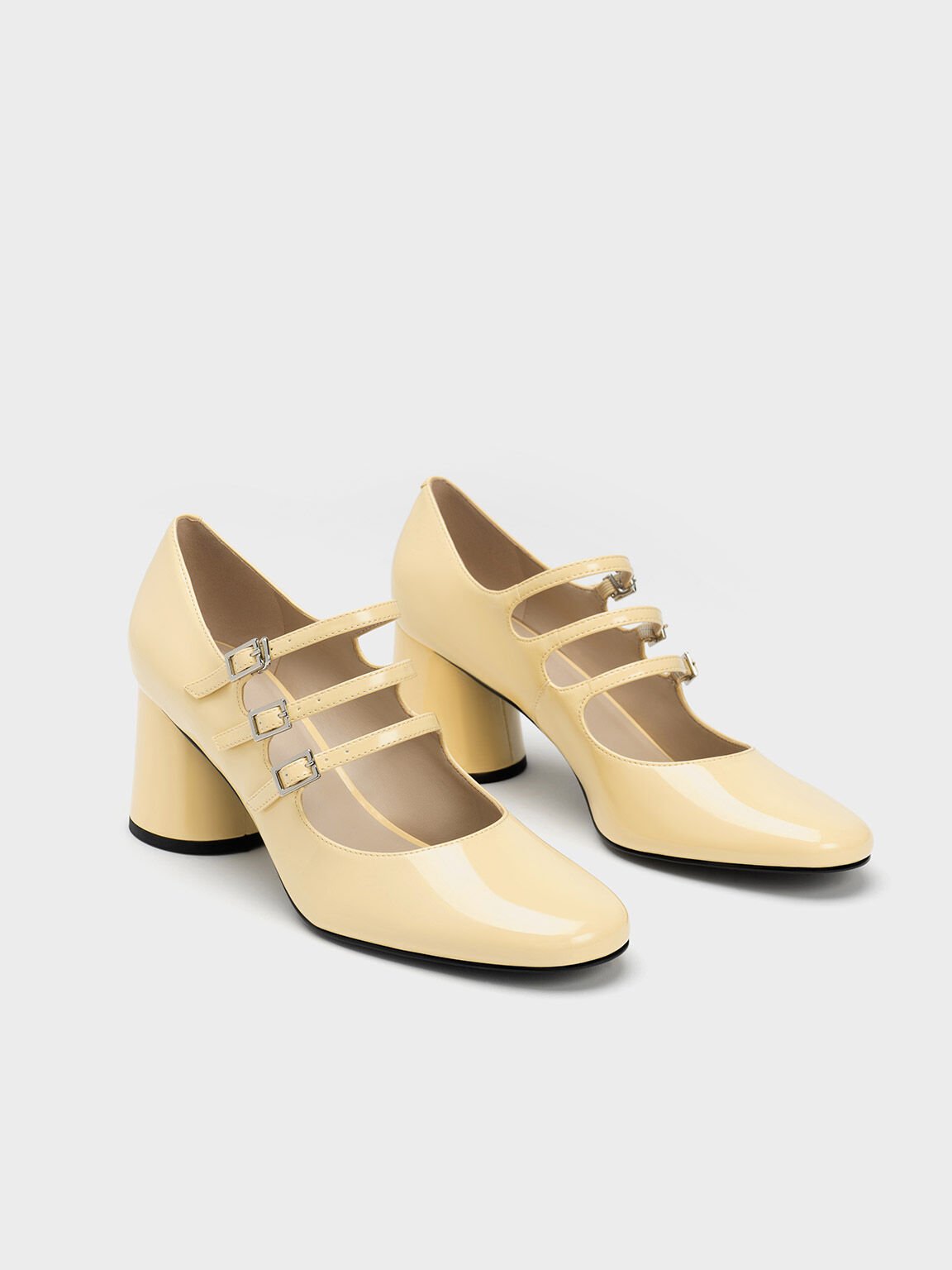 Claudie Patent Buckled Mary Janes, Yellow, hi-res