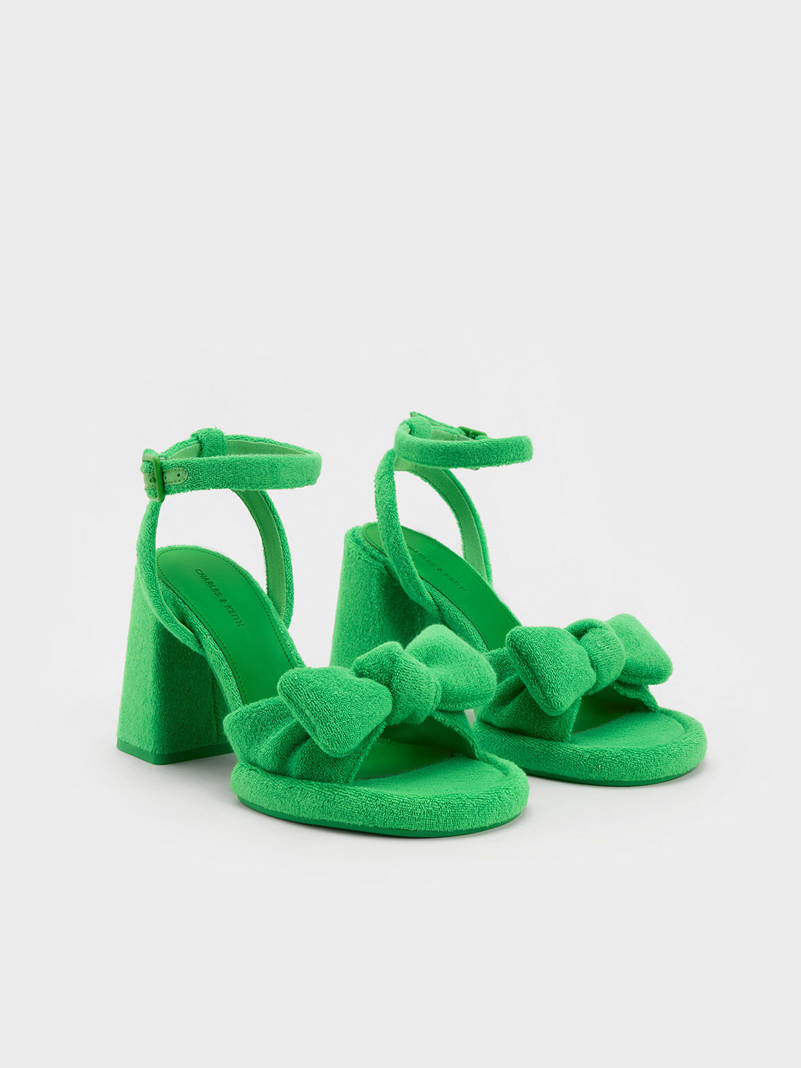 Loey Textured Bow Ankle-Strap Sandals, Green, hi-res