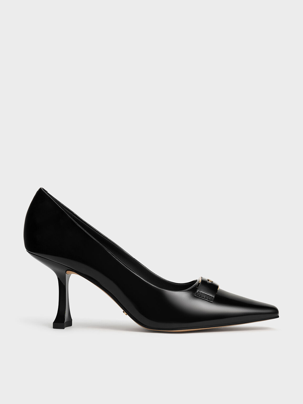 Leather Sculptural-Heel Square-Toe Pumps, Black Box, hi-res