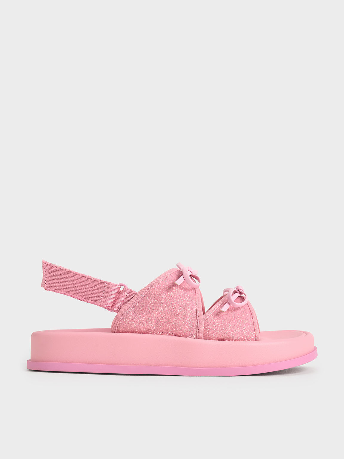 Girls' Glittered Double Bow Sandals, Pink, hi-res