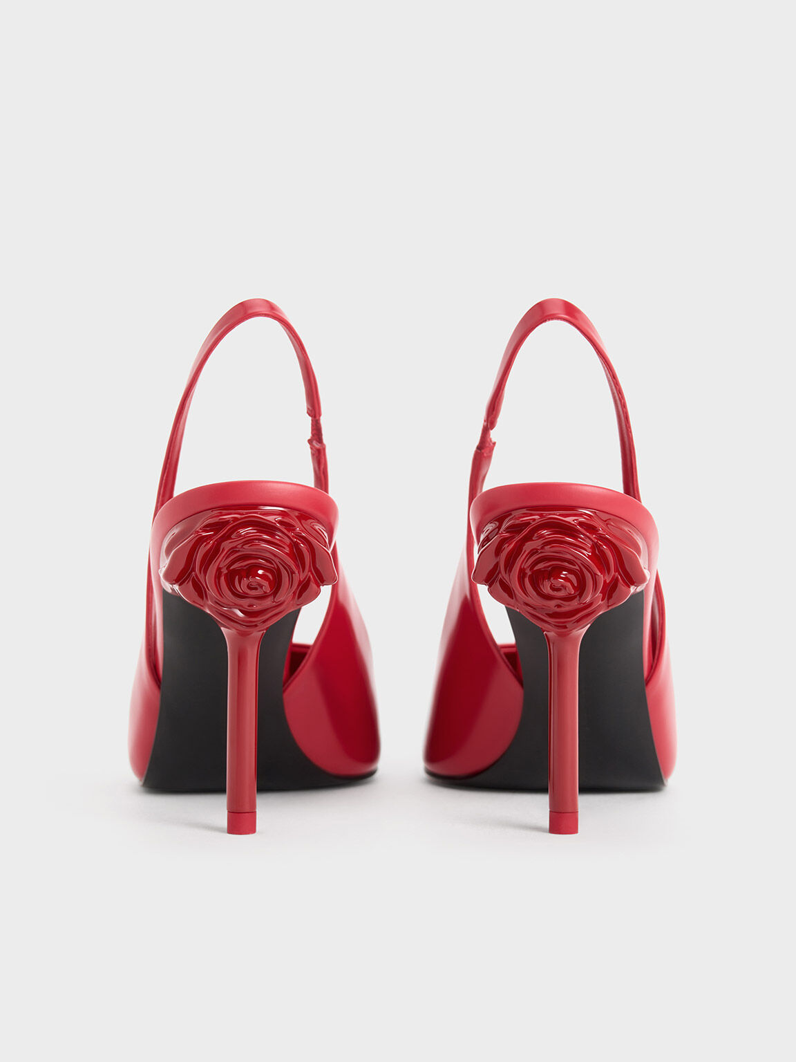 Flor Rose-Heel Slingback Pumps, Red, hi-res