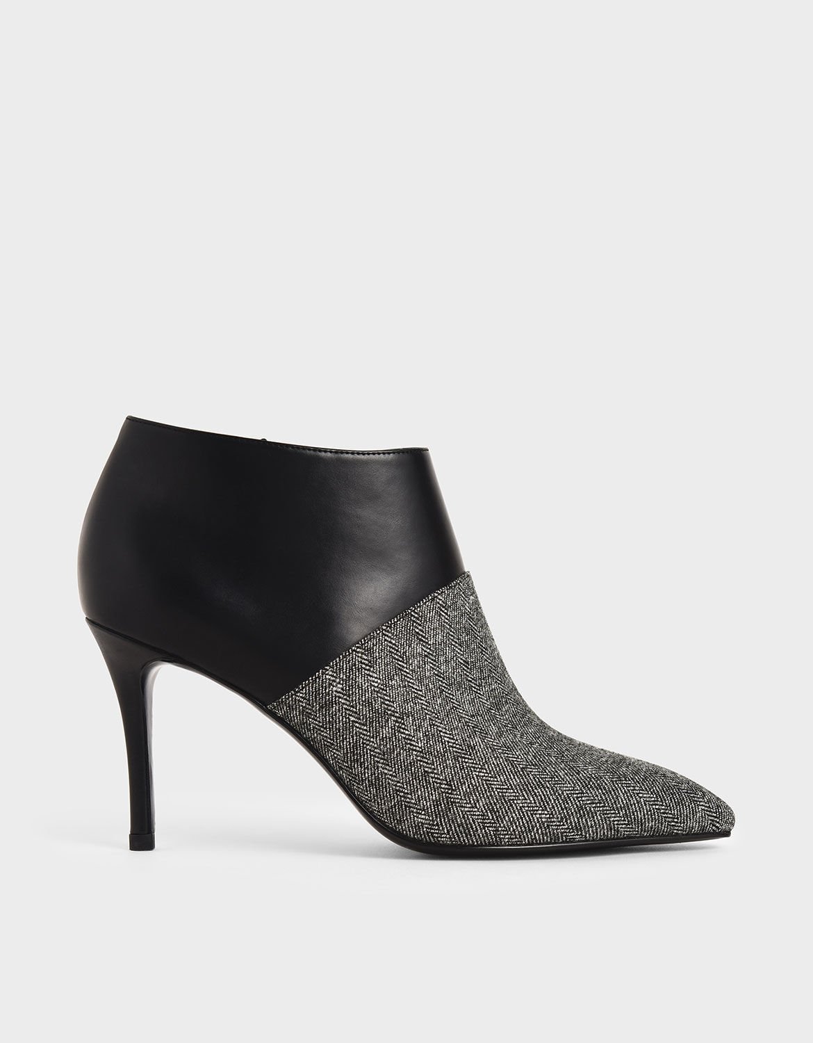 Dark Grey Woven Fabric Stiletto Ankle 