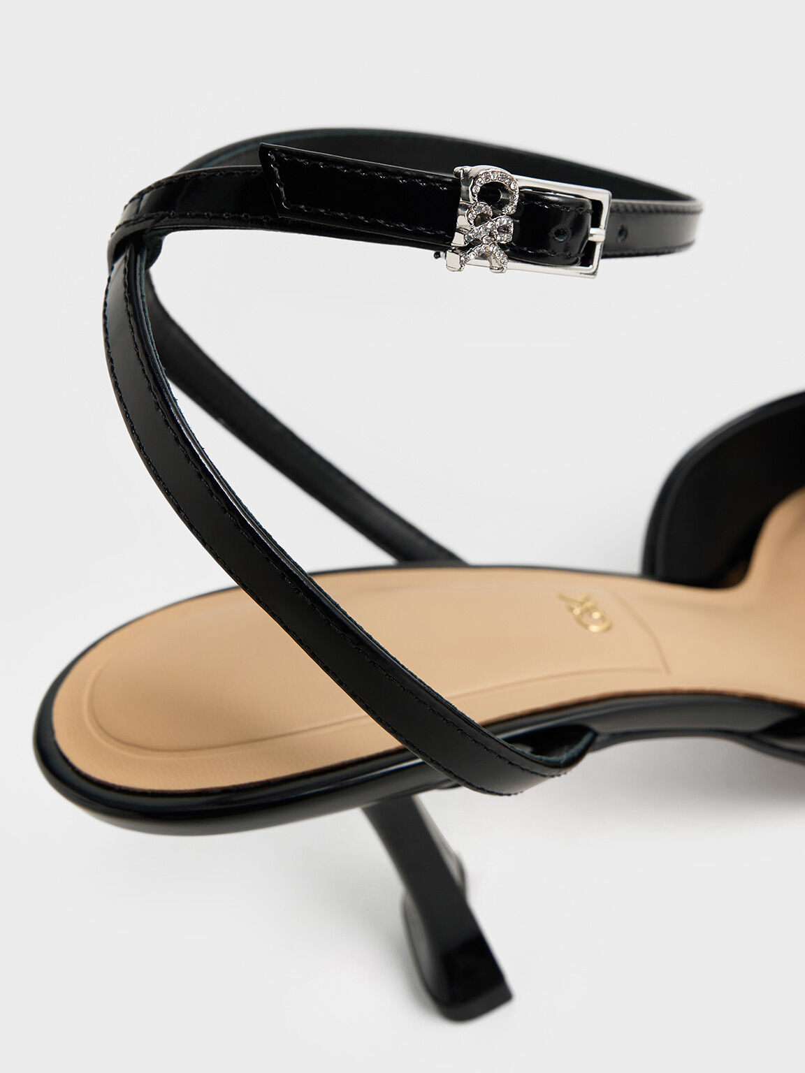 Leather Sculptural-Heel Ankle-Strap Pumps, Black Patent, hi-res