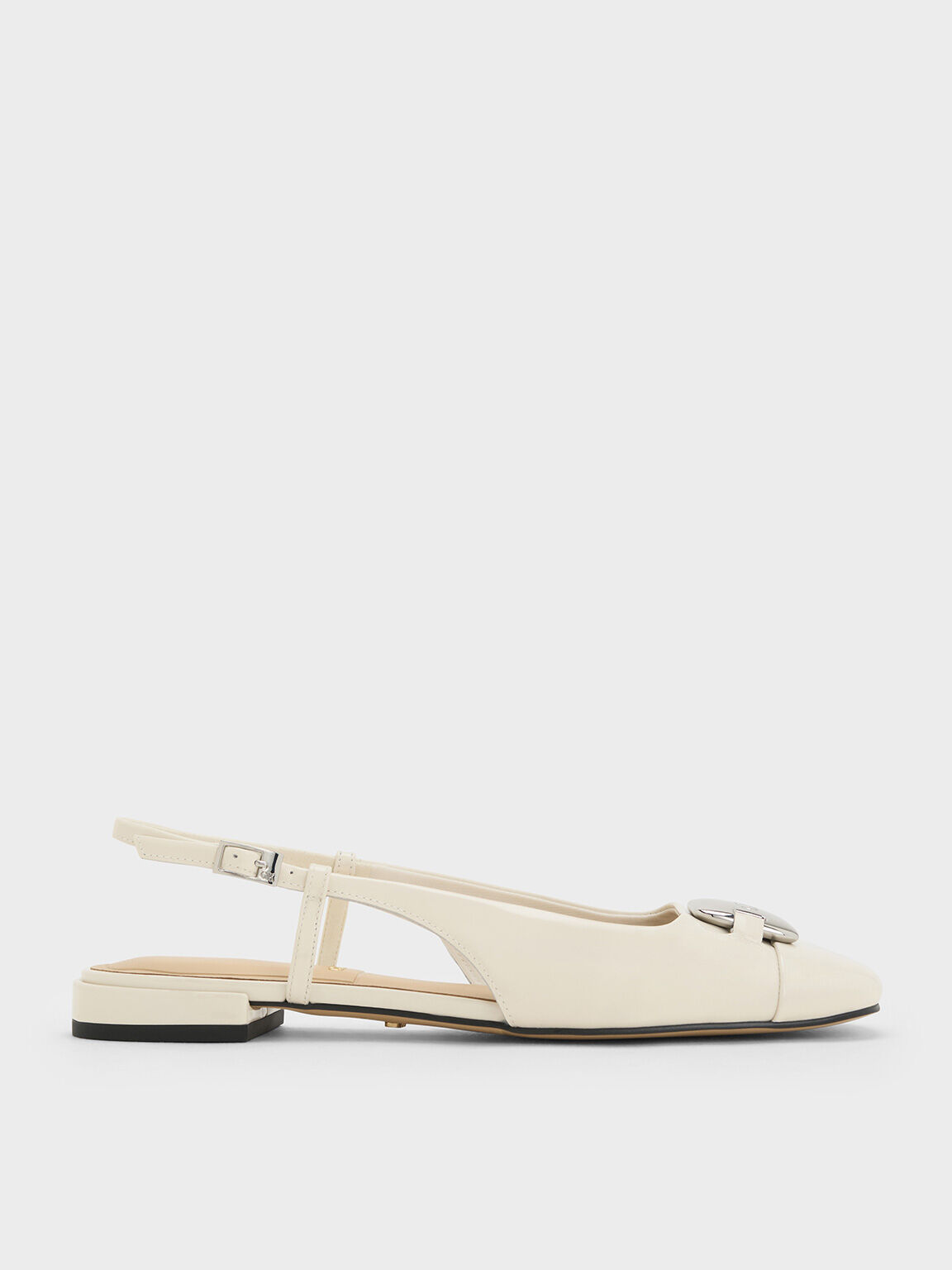 Patent Leather Metallic-Accent Slingback Flats, White, hi-res