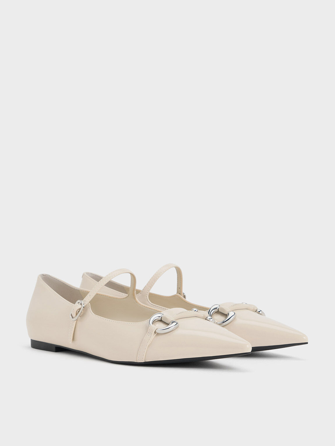 Metallic Accent Pointed-Toe Mary Janes, Chalk, hi-res