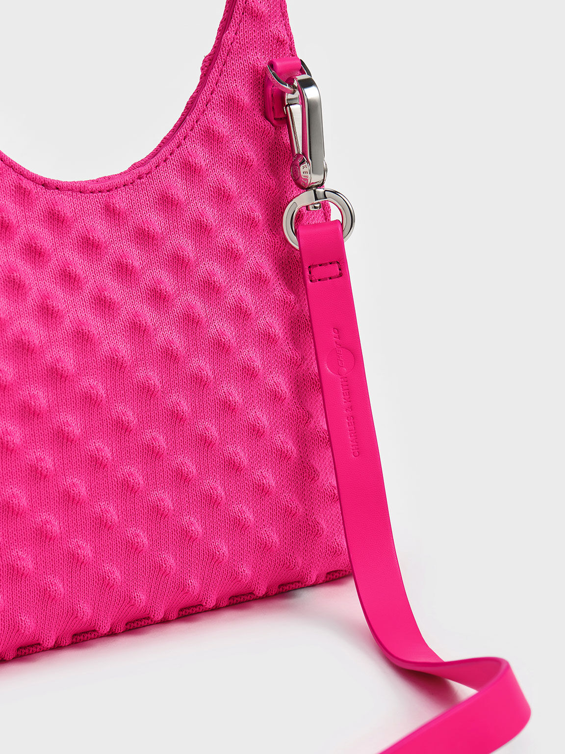 Spike Textured Metallic-Handle Bag, Fuchsia, hi-res