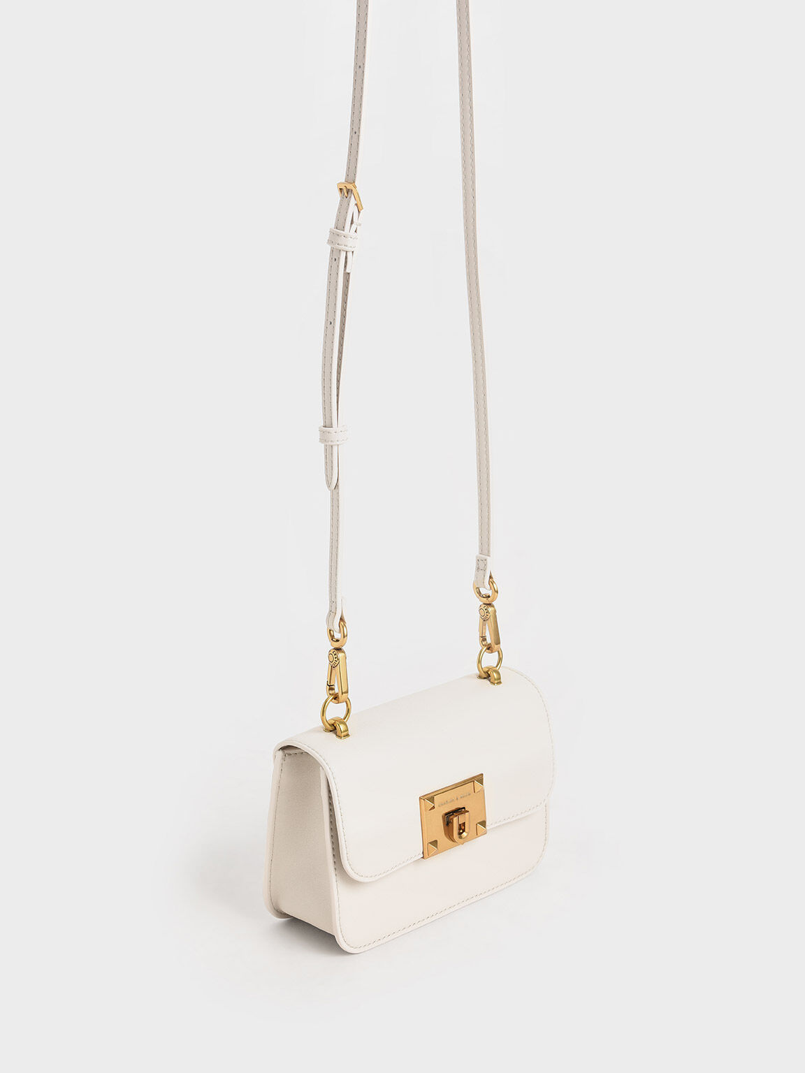 Metallic Turn-Lock Bag, Ivory, hi-res