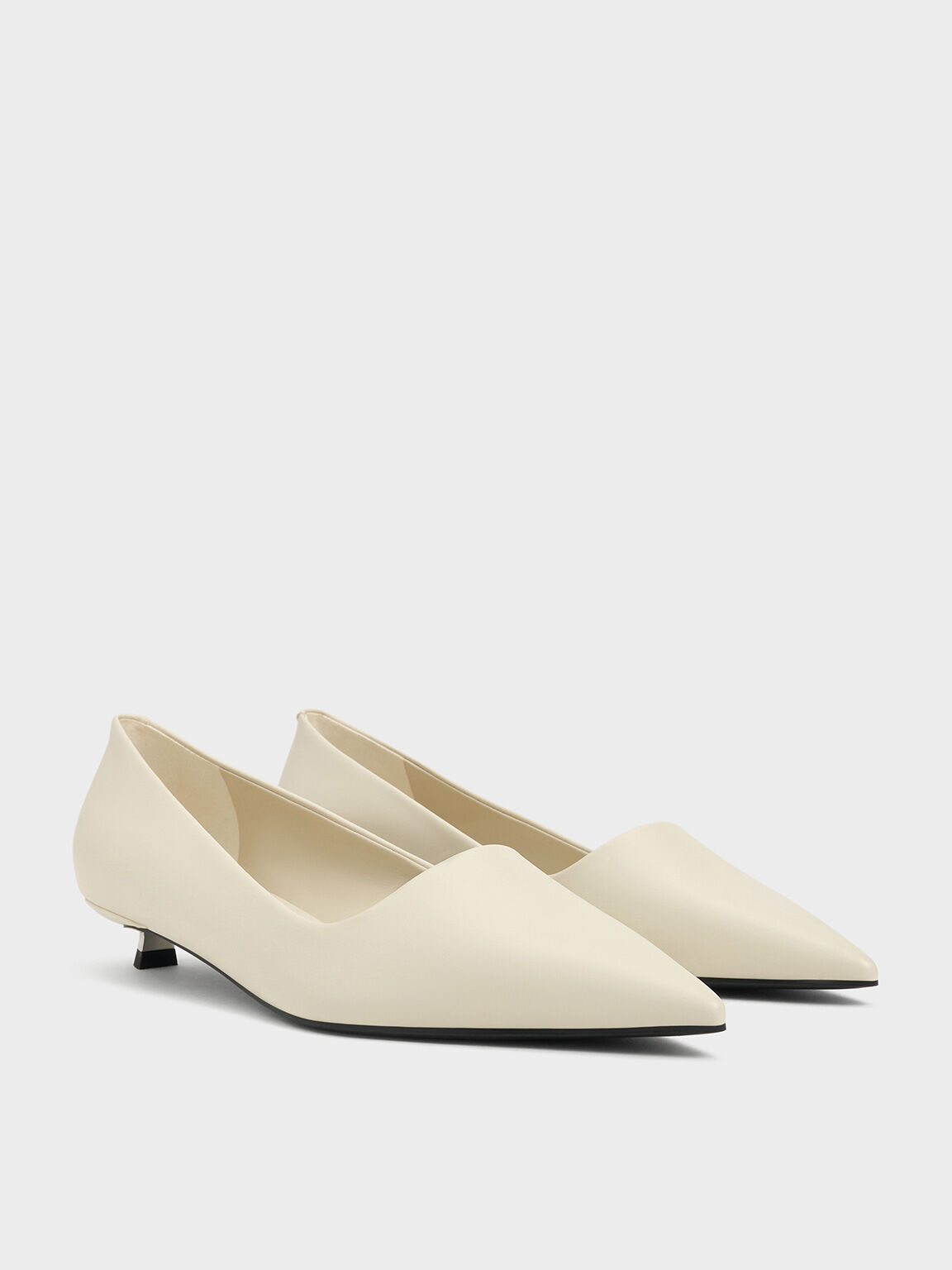 Pointed-Toe Kitten-Heel Pumps, Chalk, hi-res