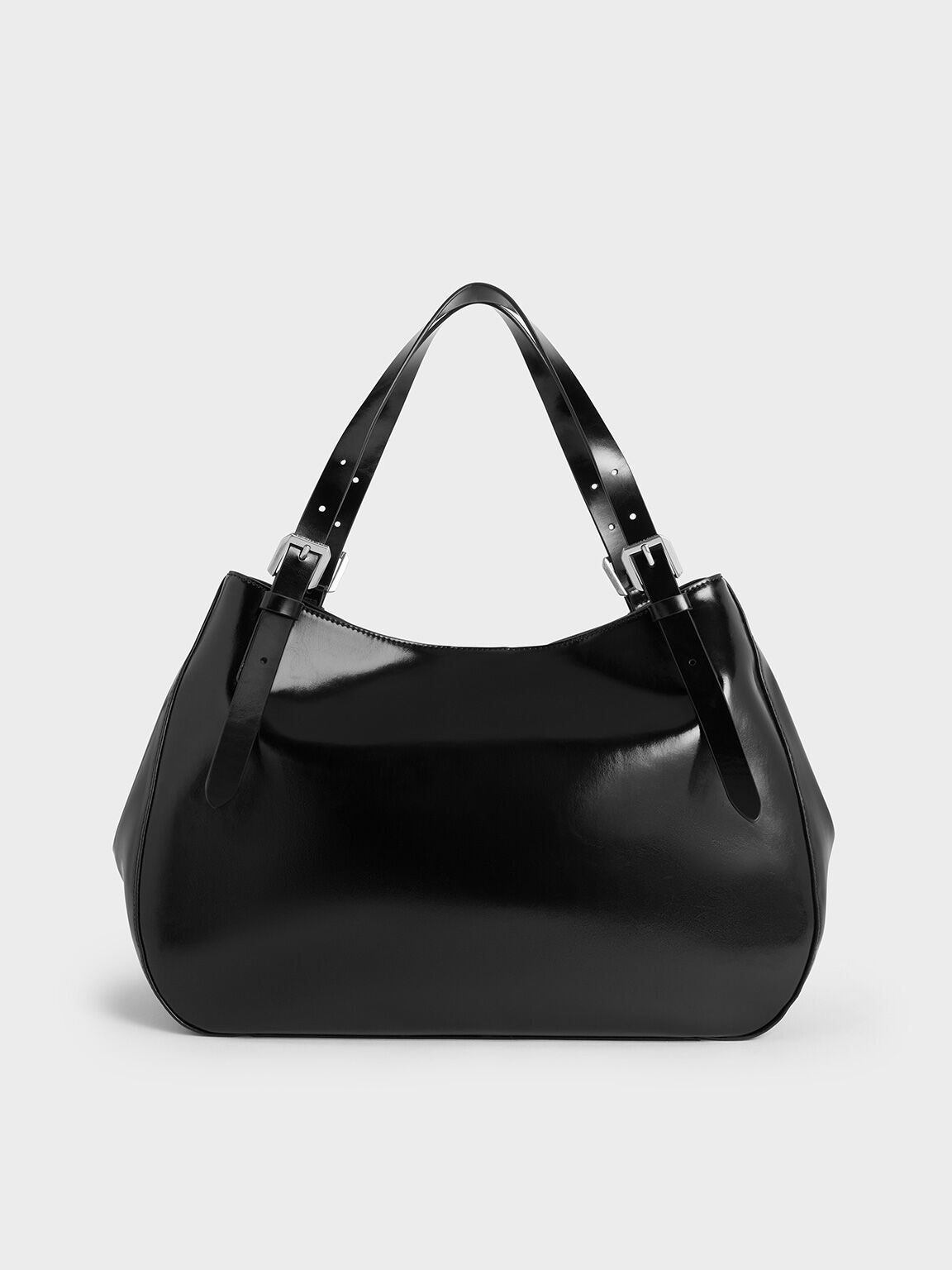 Buckle-Strap Slouchy Tote Bag, Noir, hi-res