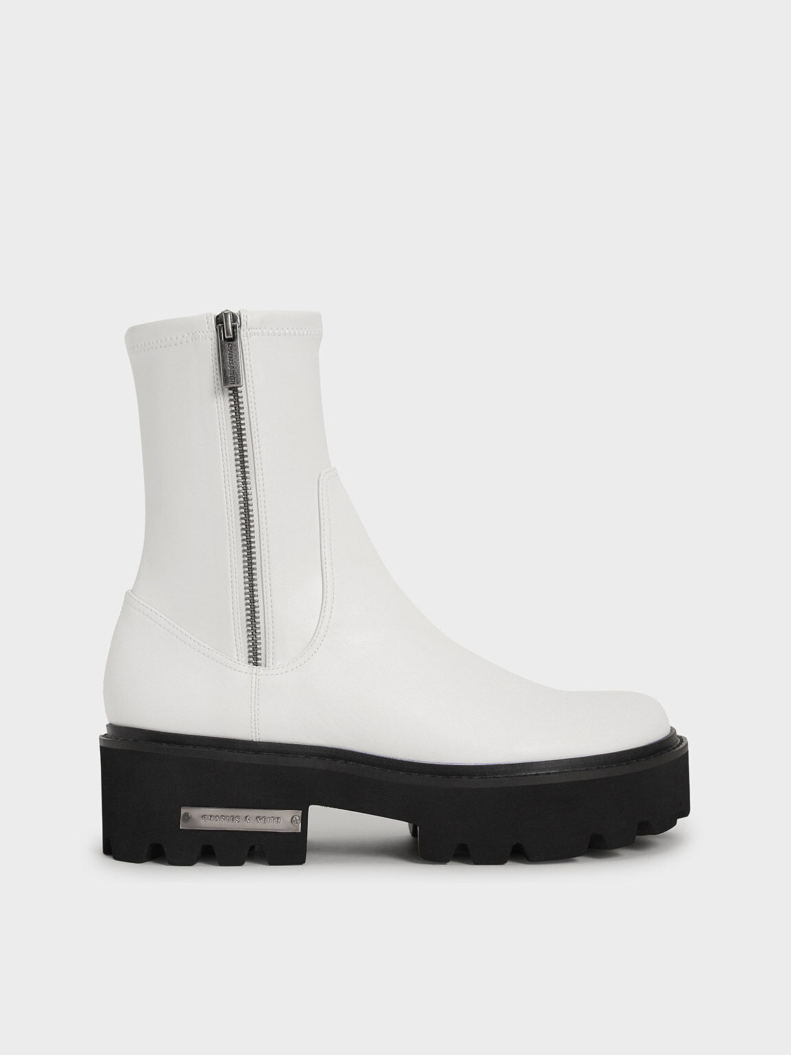 White Side-Zip Ankle Boots - CHARLES & KEITH International