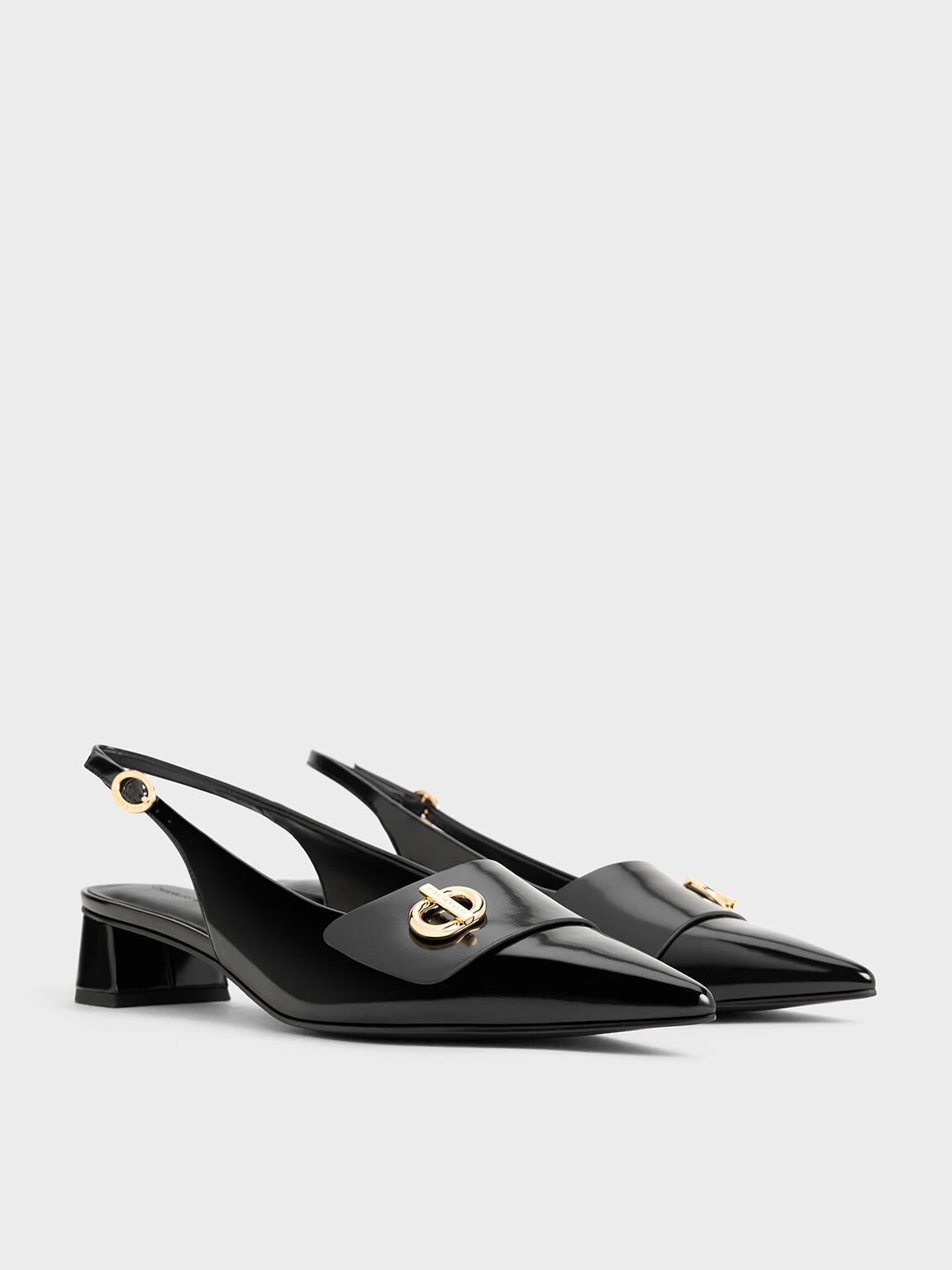 Metallic-Accent Pointed-Toe Slingback Pumps, Black Box, hi-res