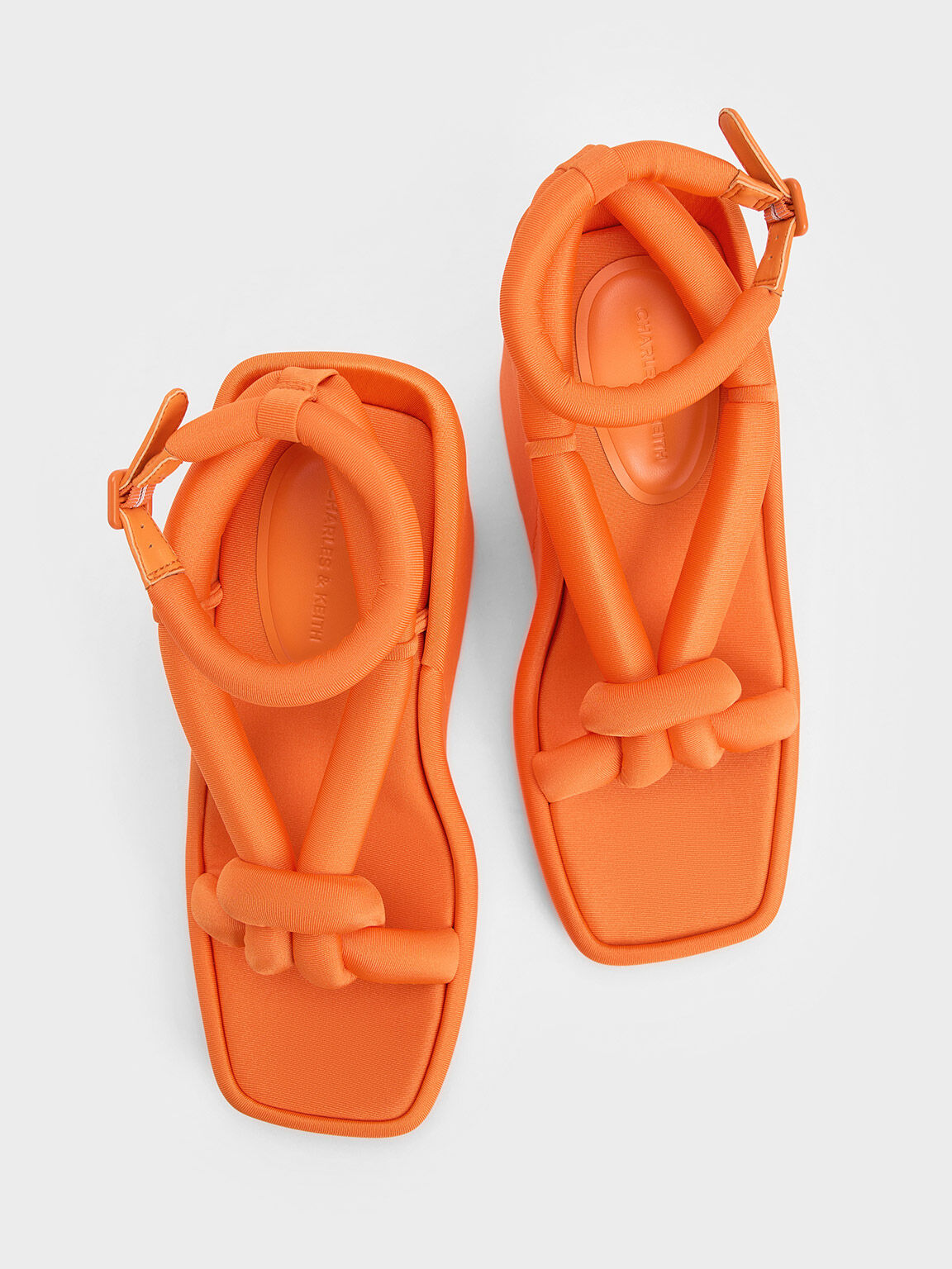 Toni Knotted Puffy-Strap Wedges, Orange, hi-res