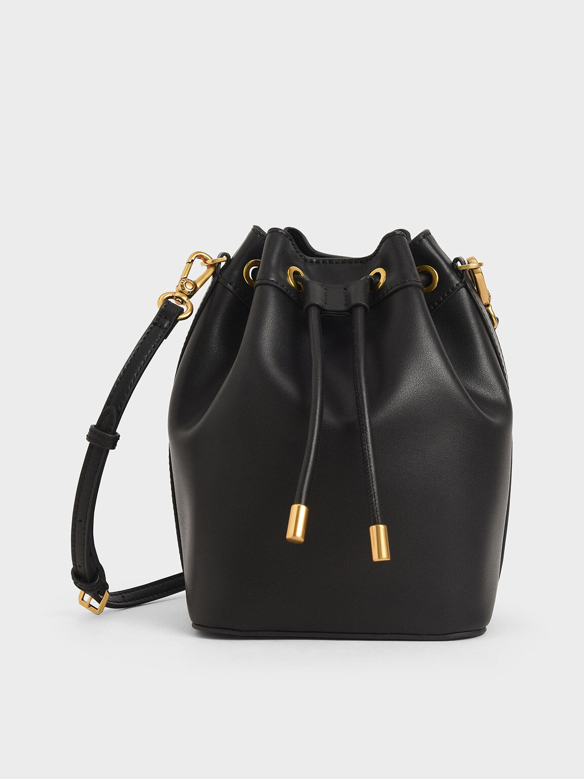 Drawstring Bucket Bag, Black, hi-res