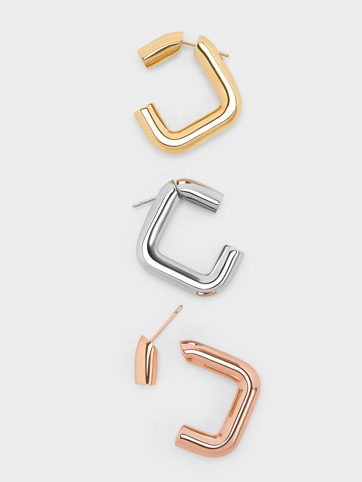 Angular Hoop Earrings, Rose Gold, hi-res