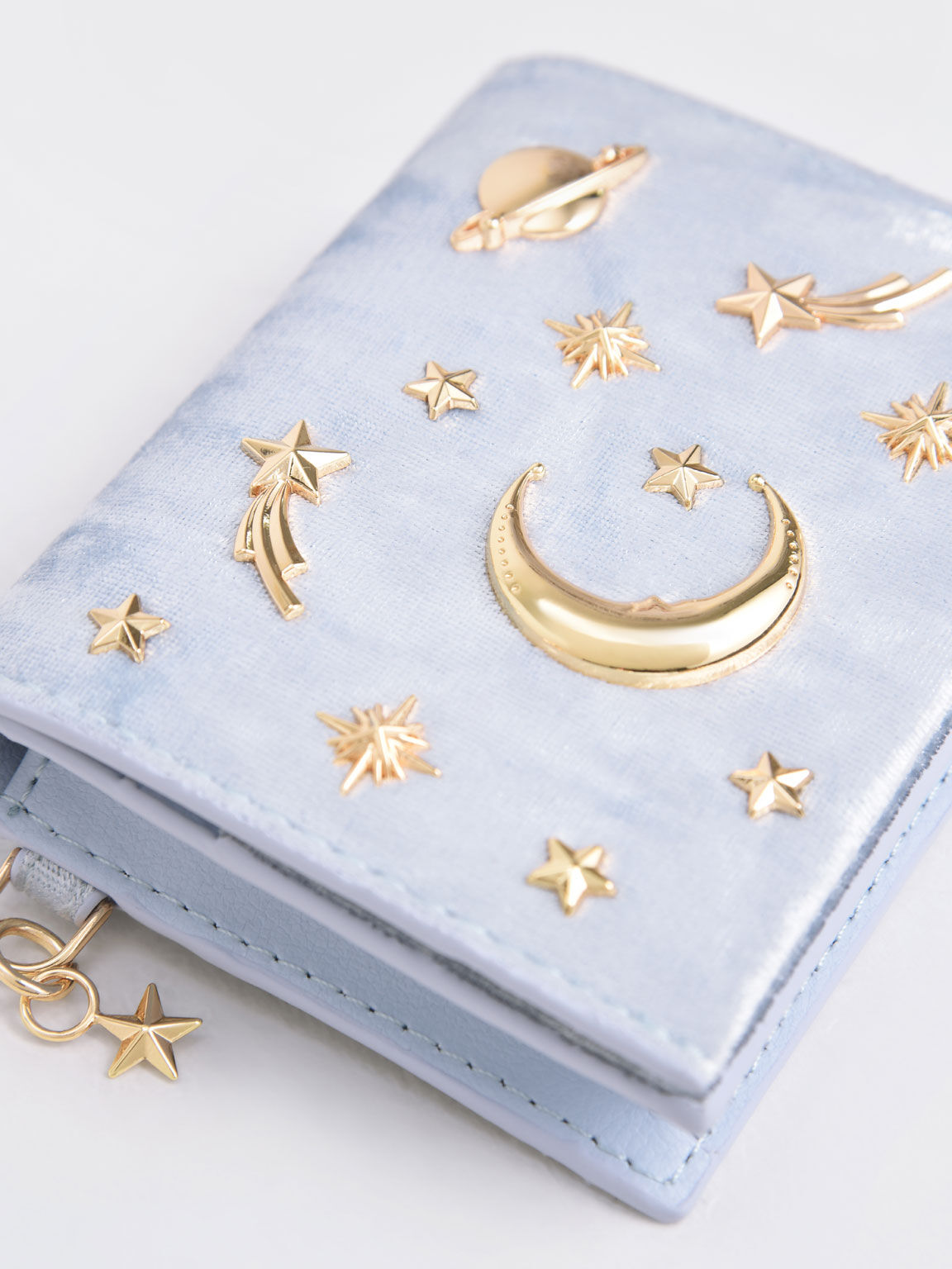 Velvet Embellished Card Holder, Light Blue, hi-res