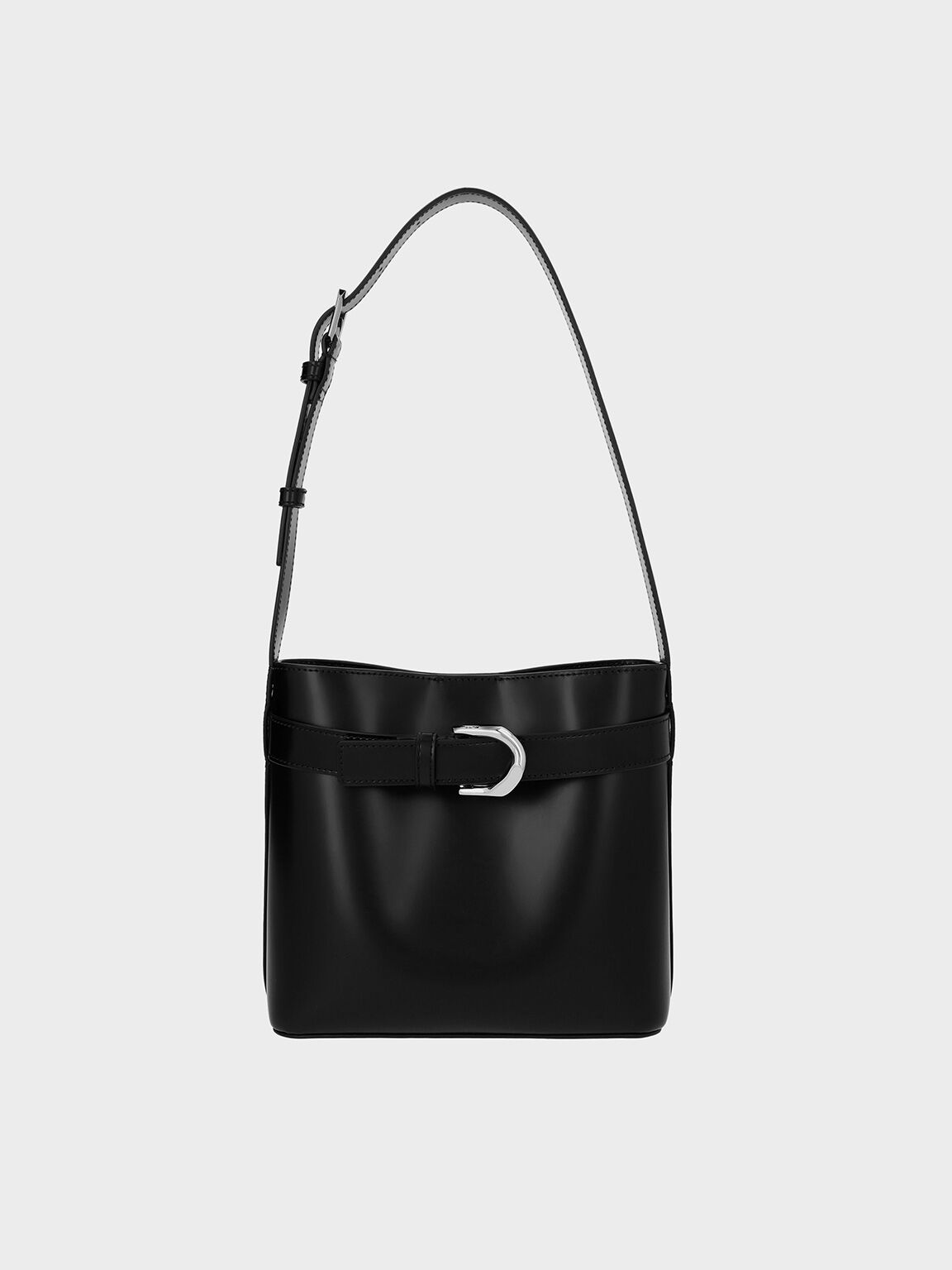 Gabine Leather Belted Bucket Bag, Noir, hi-res