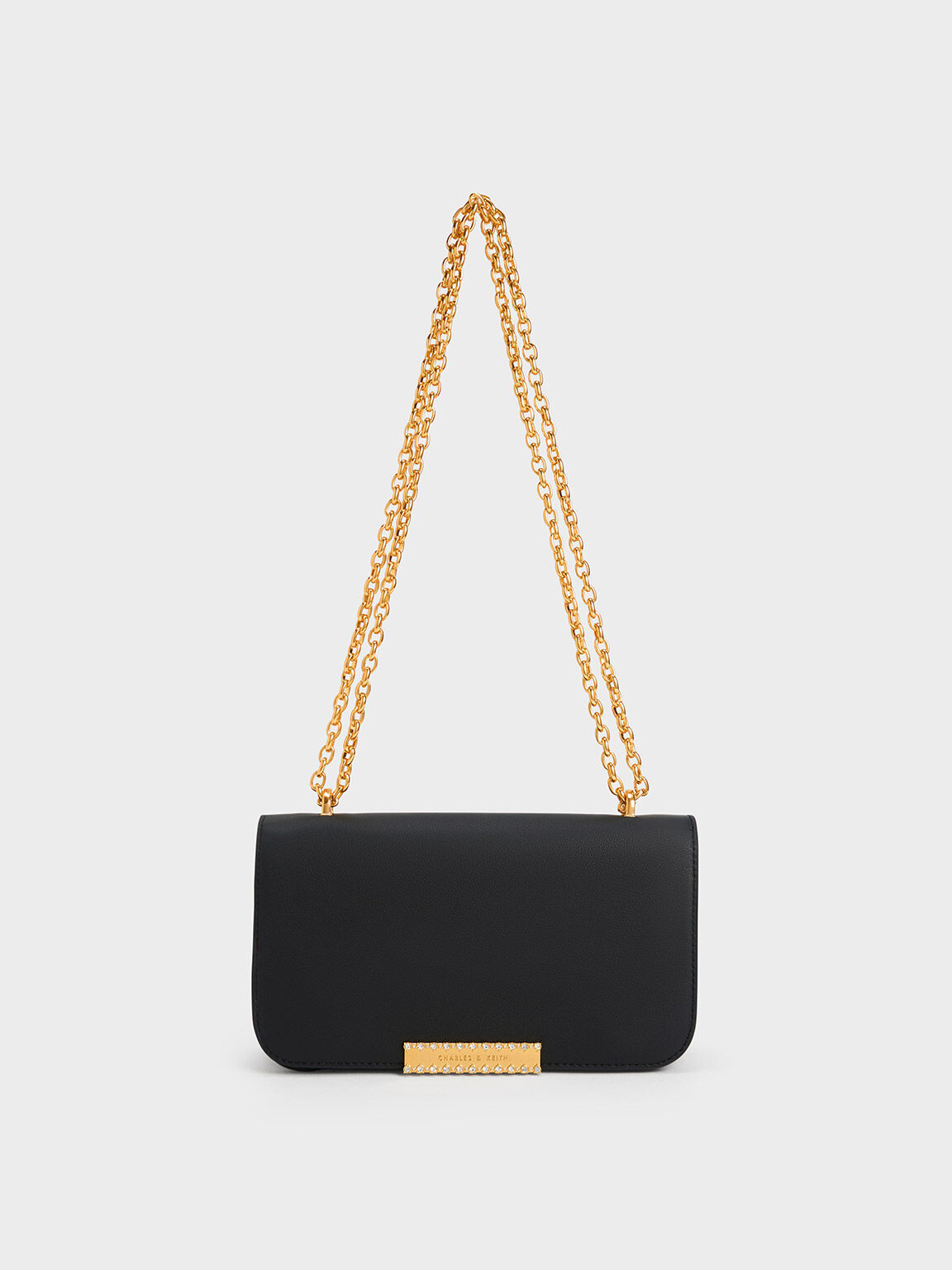 Black Genuine Leather Cylinder Shoulder Bag With Chain Strap. 