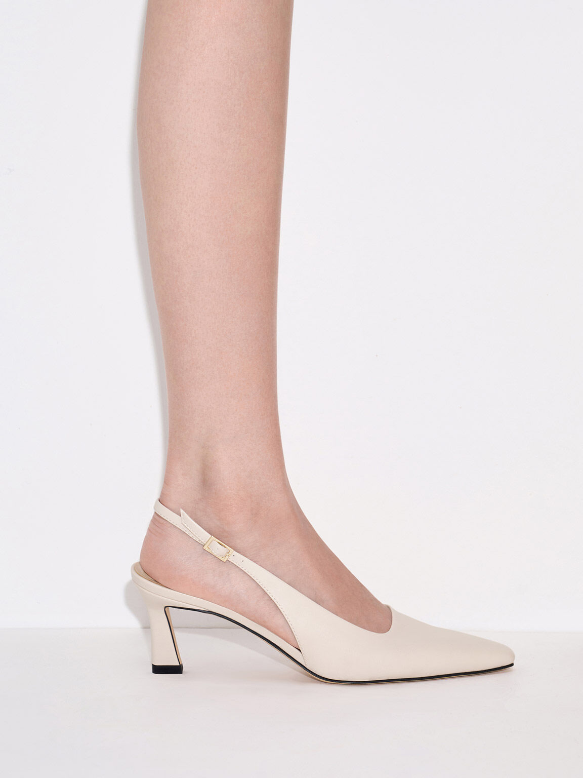 Flared Heel Slingback Pumps, Chalk, hi-res