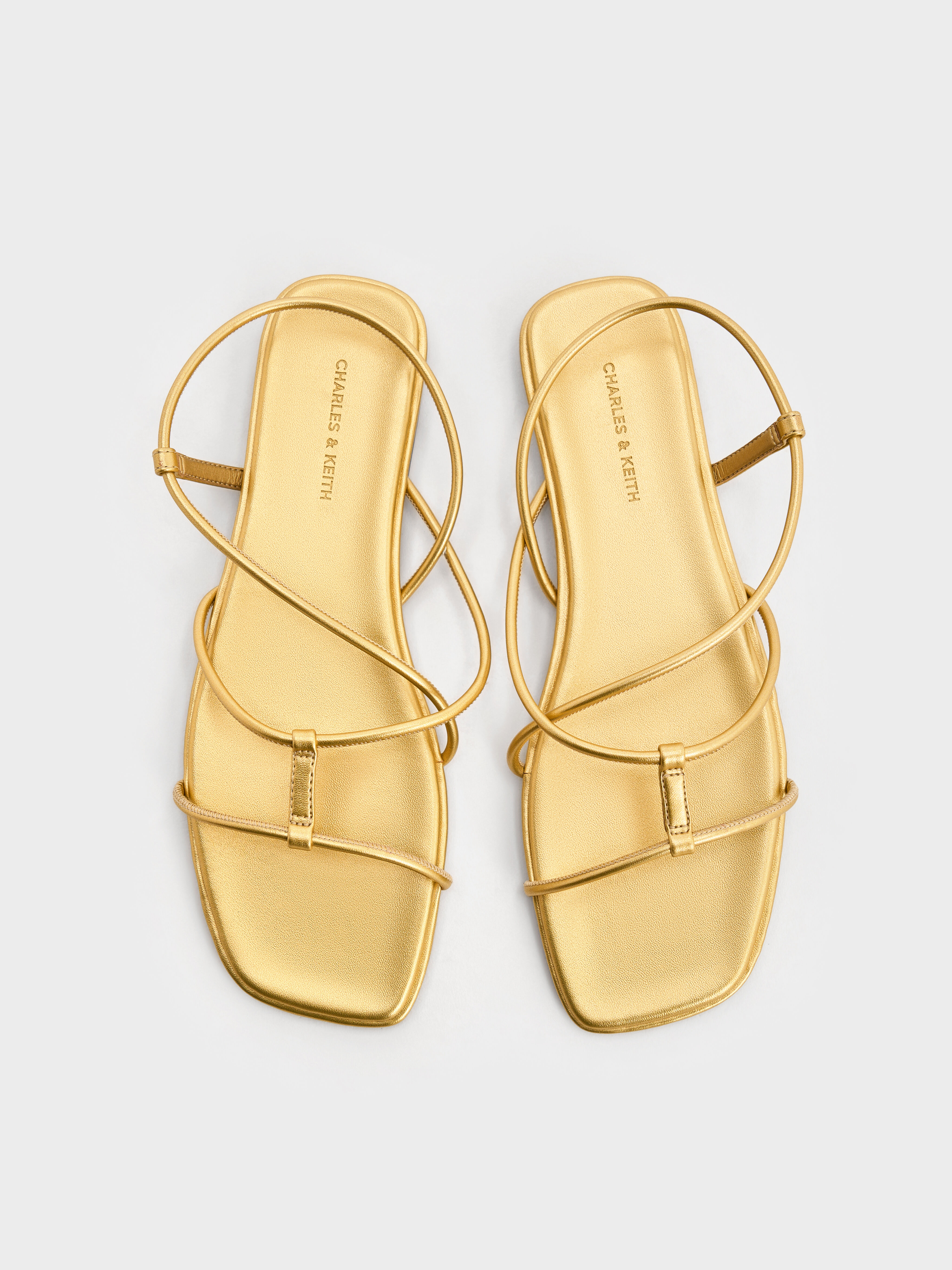 Square-Toe Strappy Sandals, Gold, hi-res