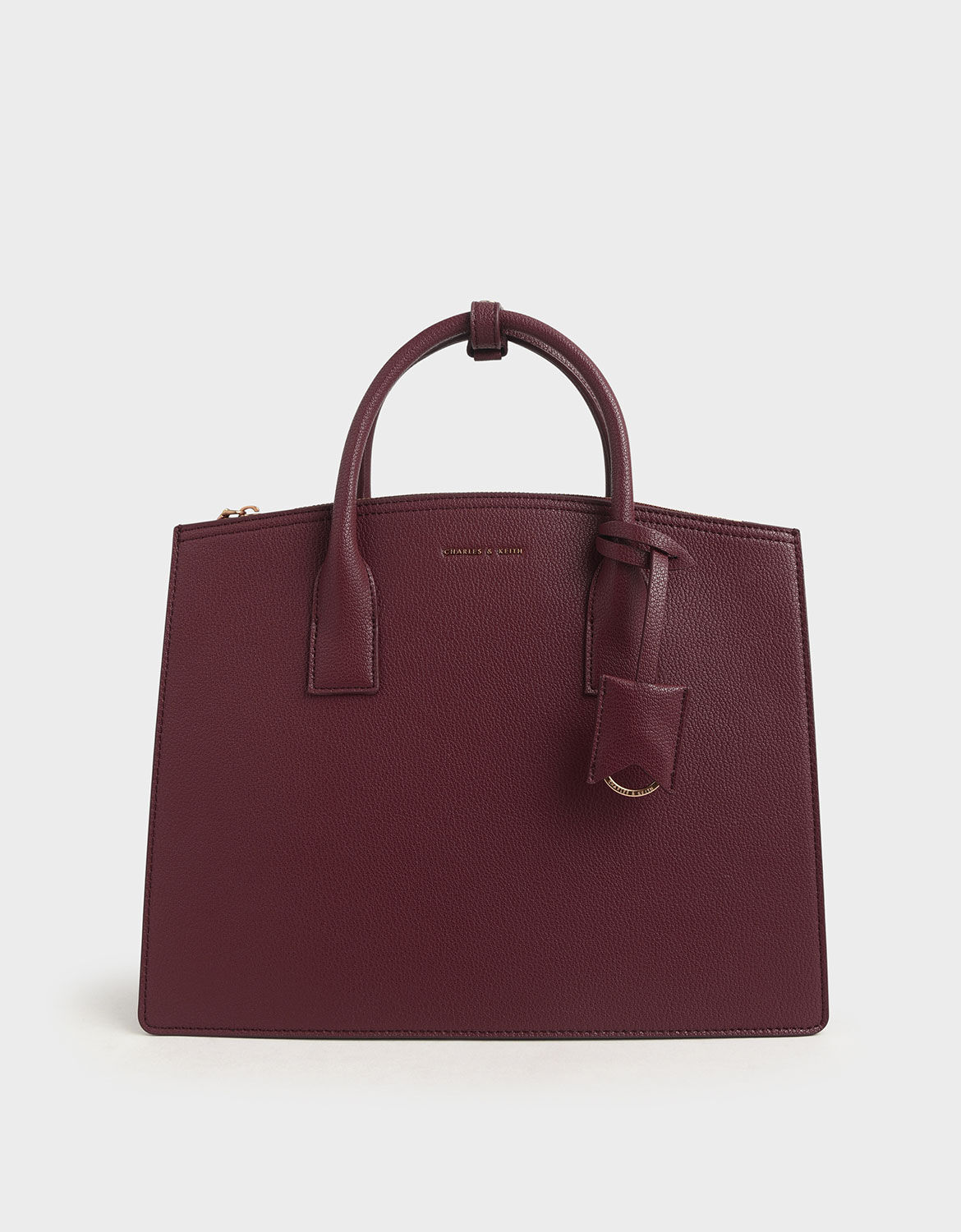 Burgundy Large Structured Tote Bag | CHARLES & KEITH ID