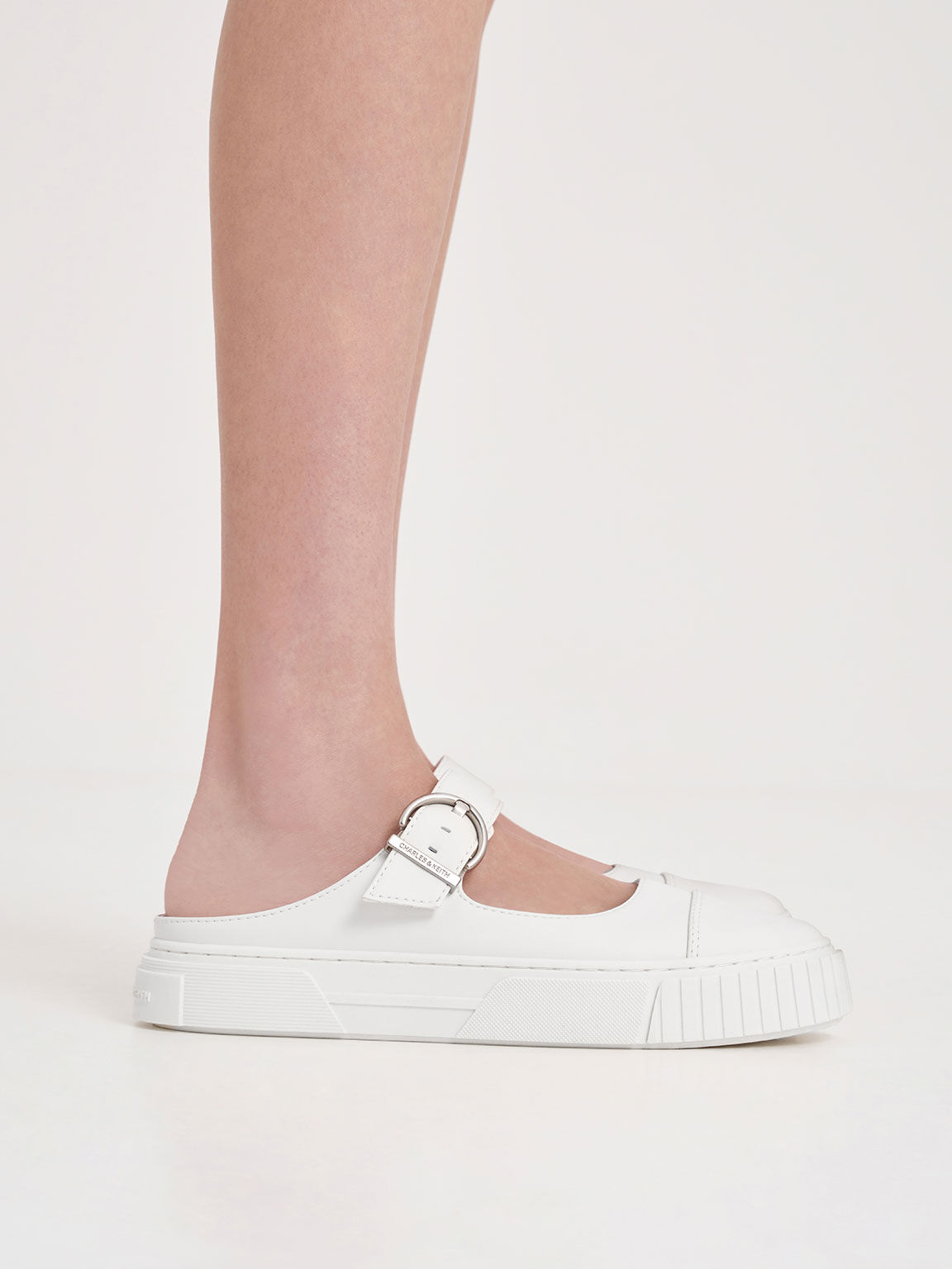 Buckled Slip-On Sneakers, White, hi-res