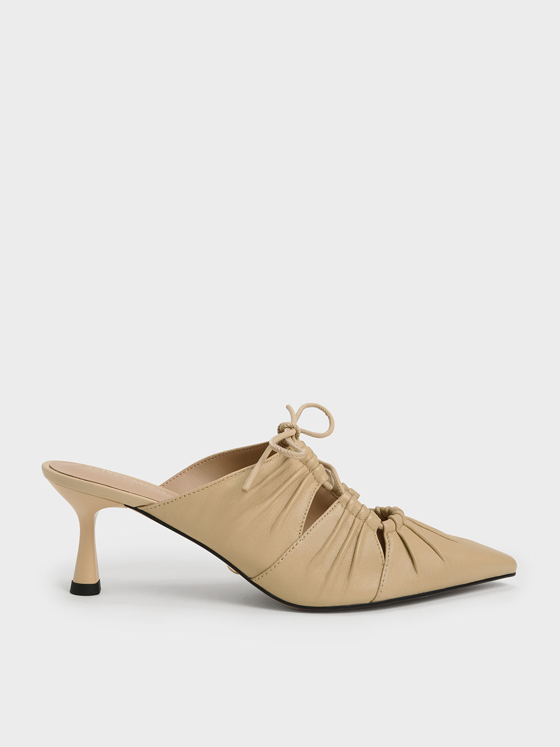 Landis Leather Ruched Bow-Tie Mules - Sand