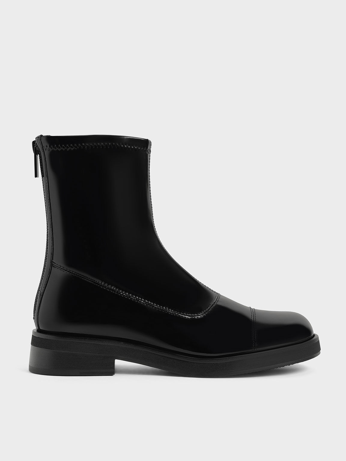 Charles & Keith Heeled Ankle Boots in Black Patent