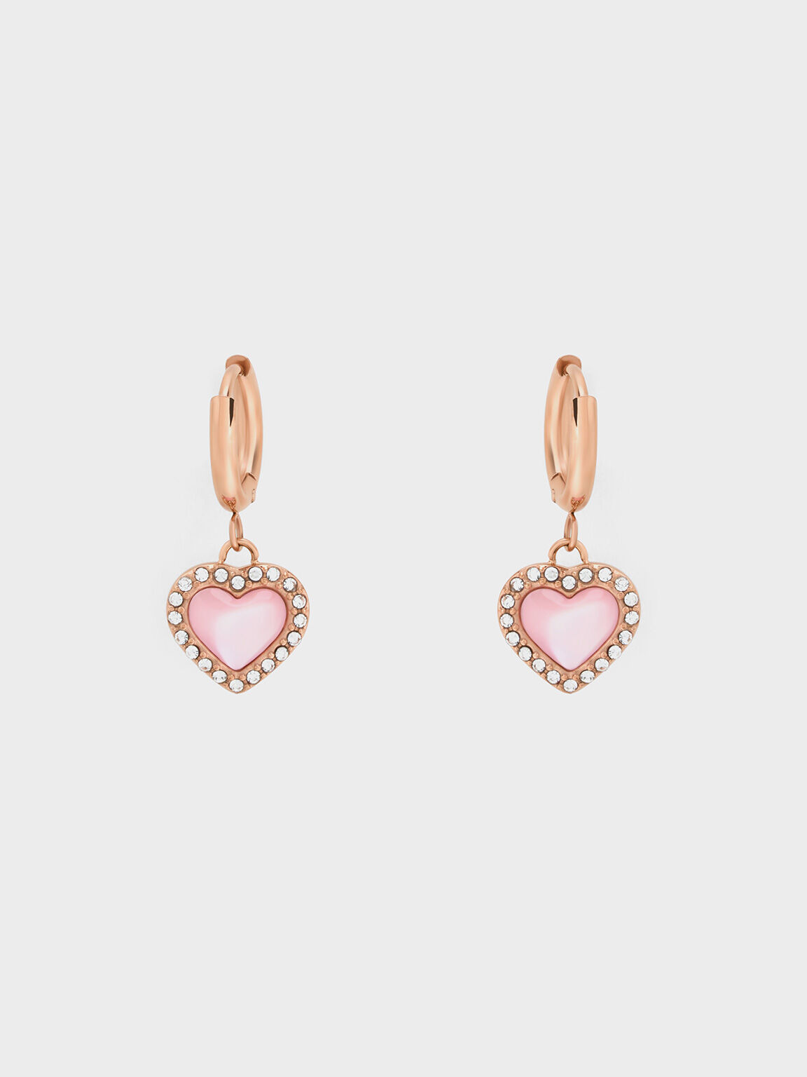 Annalise Crystal Heart-Stone Hoop Earrings, Rose Gold, hi-res