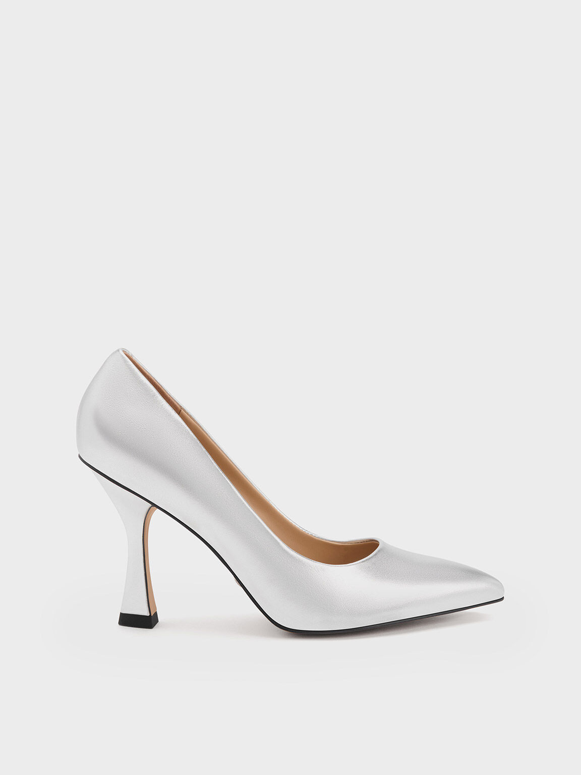 Silver Metallic Point Toe Pu Mid Heeled Courts