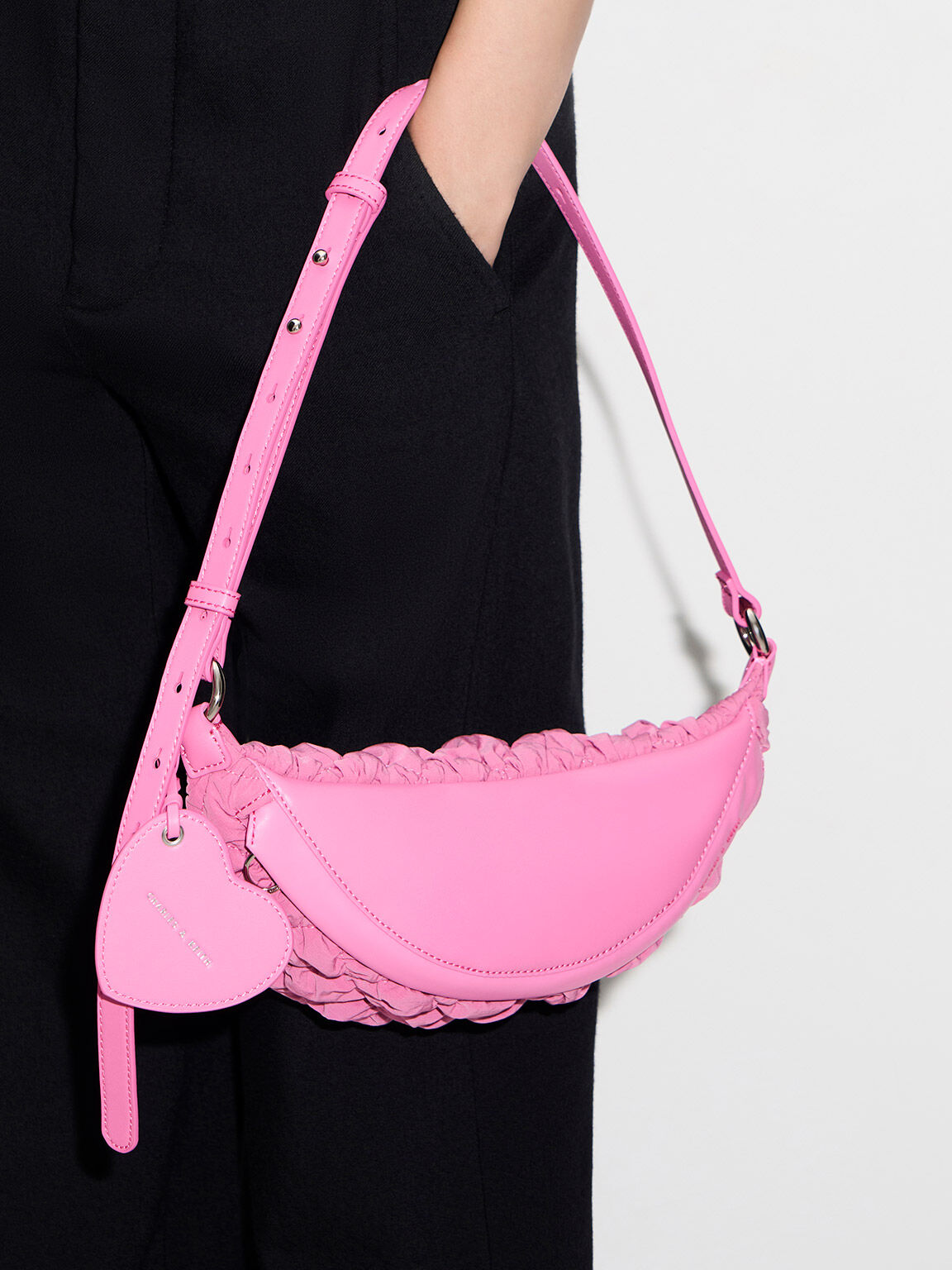 Pink Ruched Nylon Bum Bag | CHARLES & KEITH