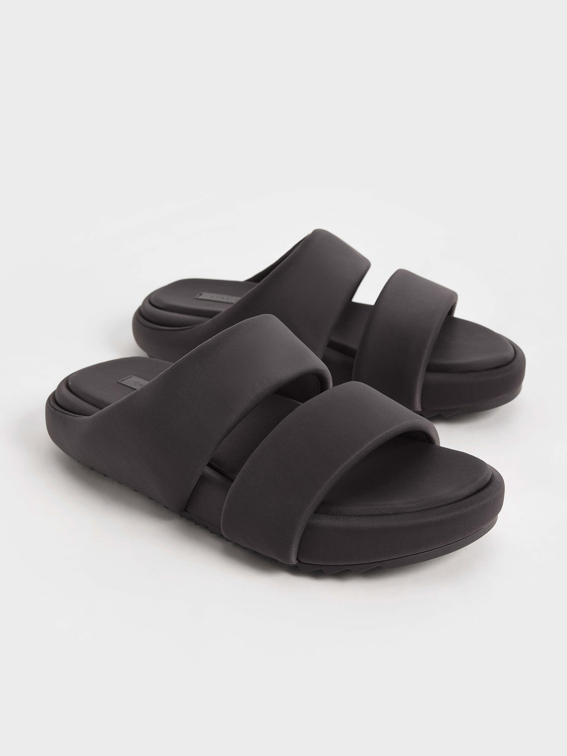 Dark Grey Recycled Polyester Padded Slide Sandals - CHARLES & KEITH US