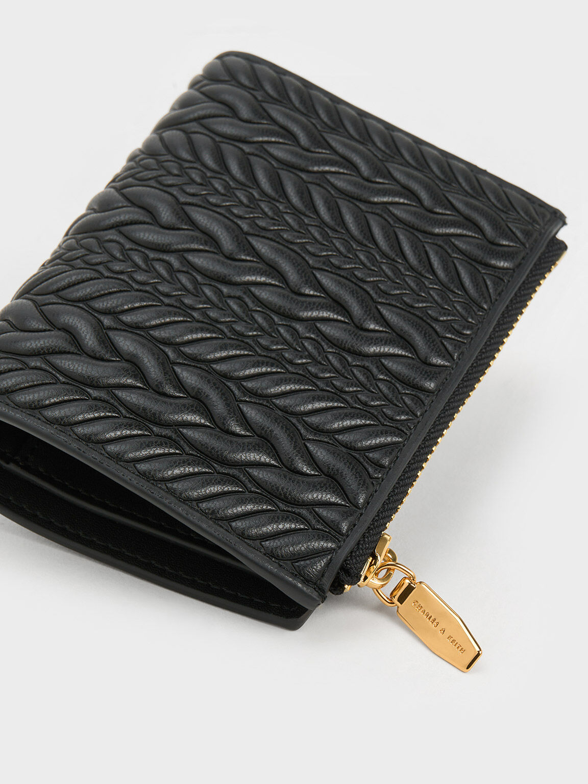 Apolline Textured Top-Zip Wallet, Black, hi-res