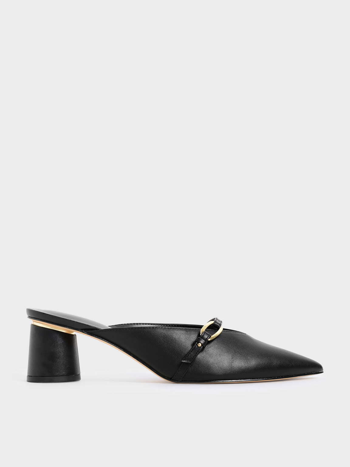 Black Metallic Accent Pointed Mules - CHARLES & KEITH International