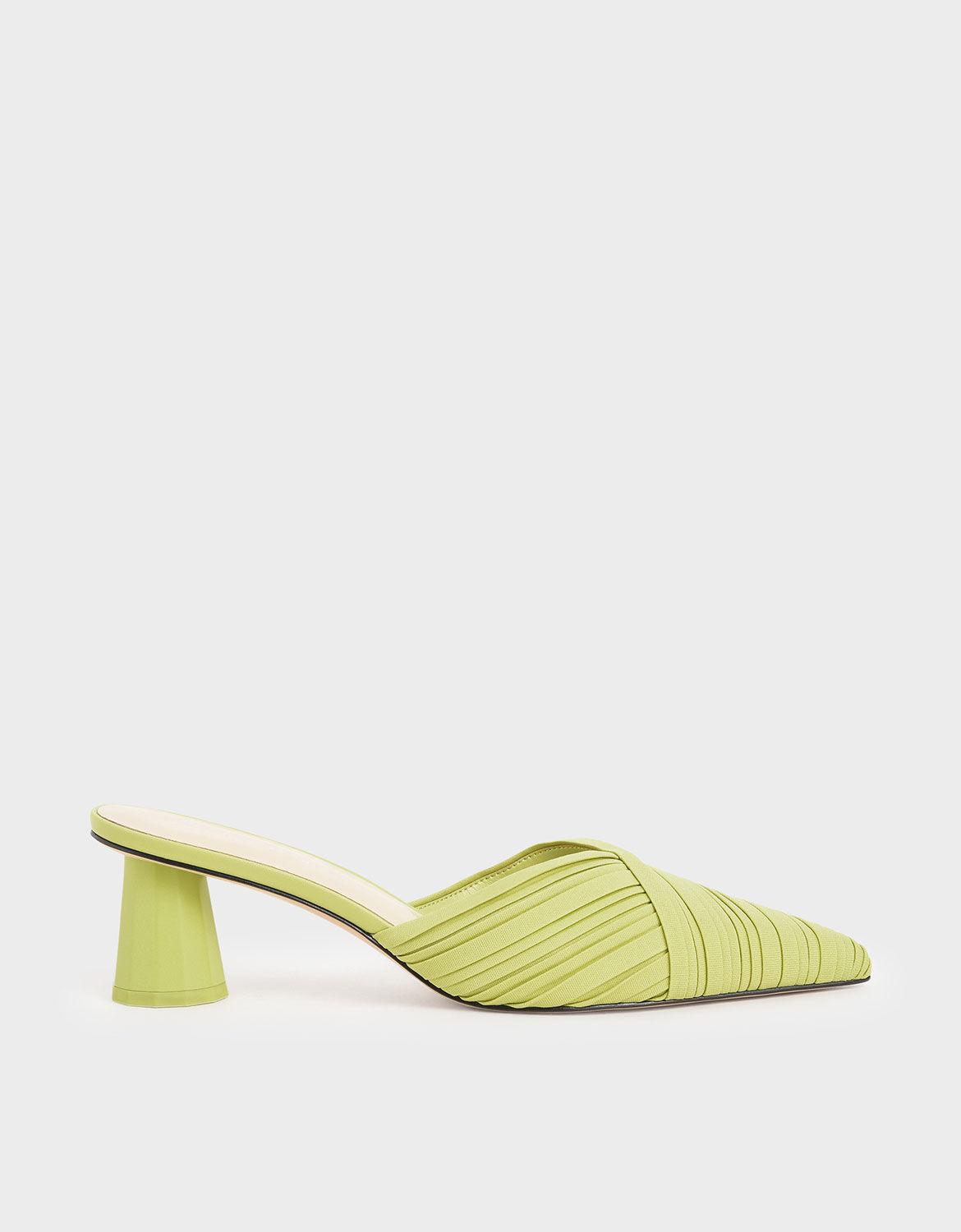 Yellow Pleated Pointed Toe Mules 