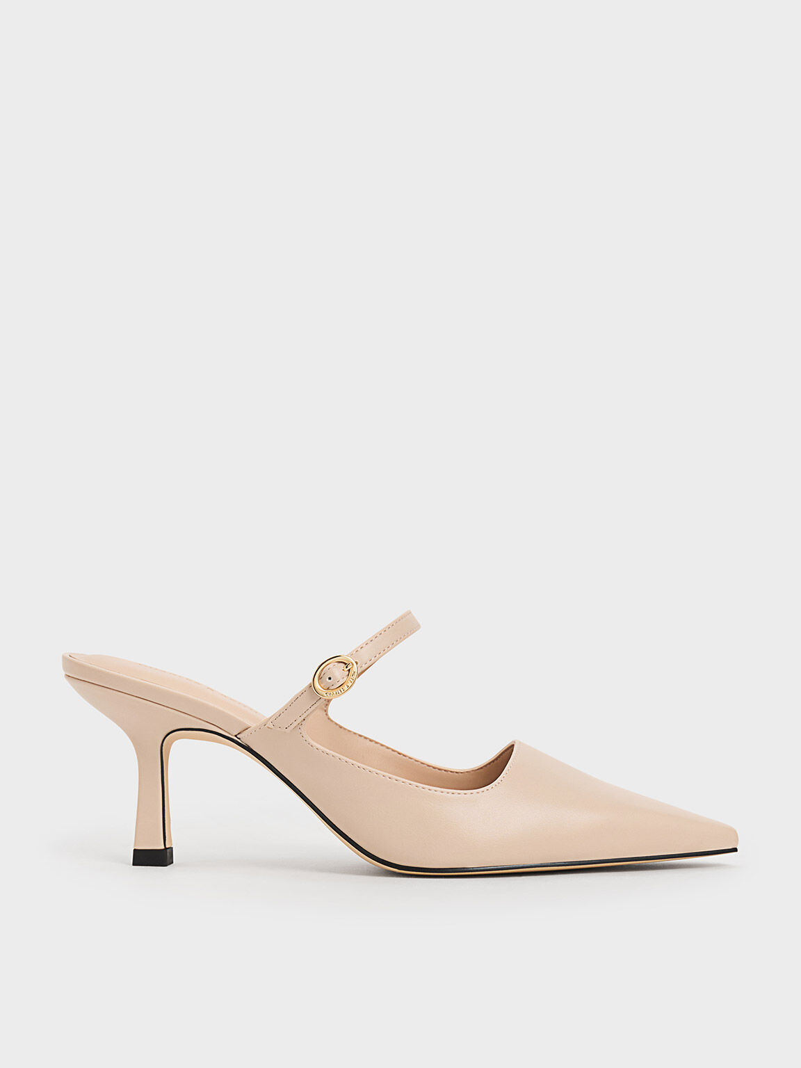 Nude Buckle-Strap Heeled Mules - CHARLES & KEITH US