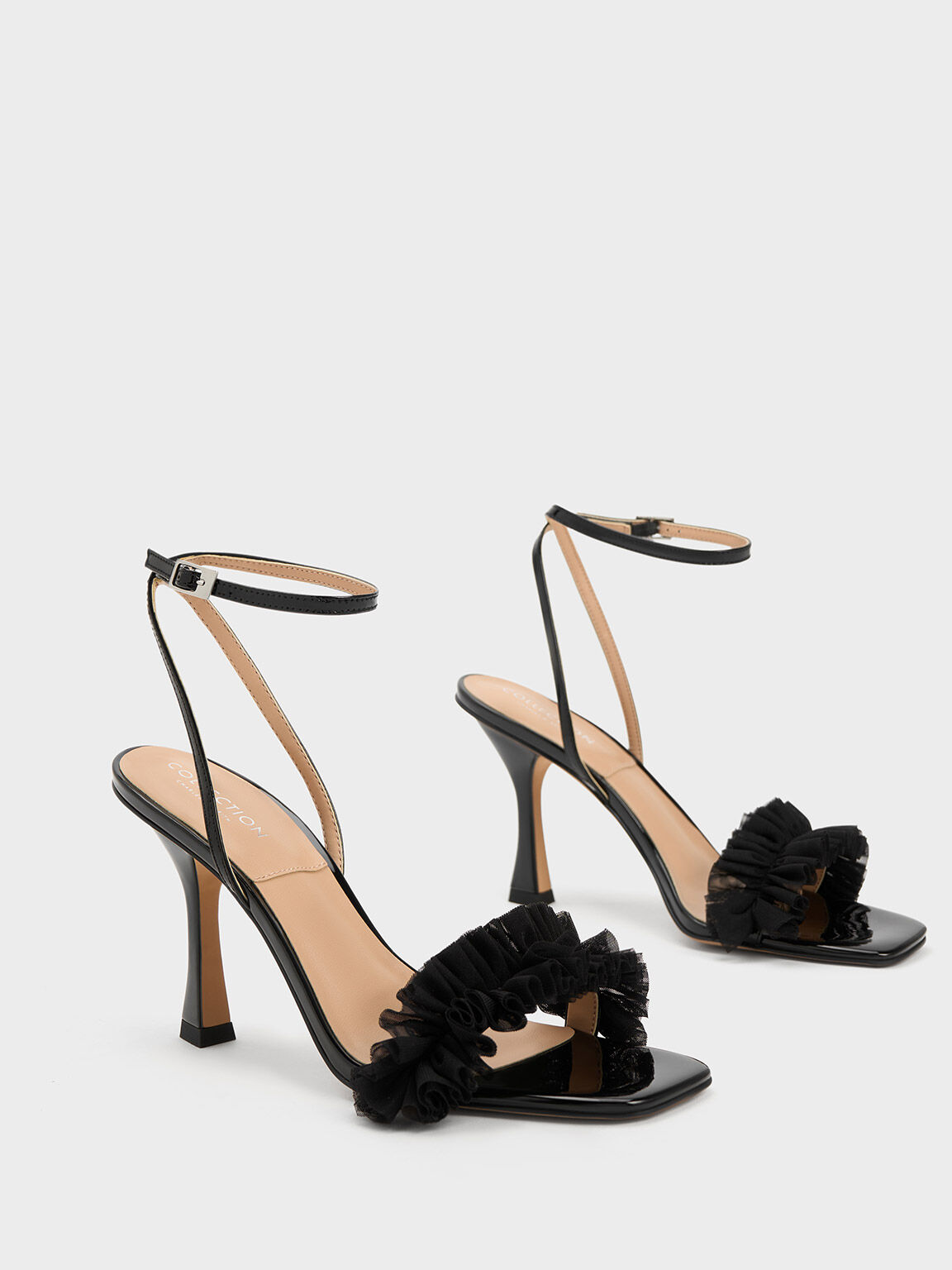 Lost Ink Black Ruffle Heeled Sandals | Ankle strap sandals heels, Black  high heel sandals, Black sandals heels