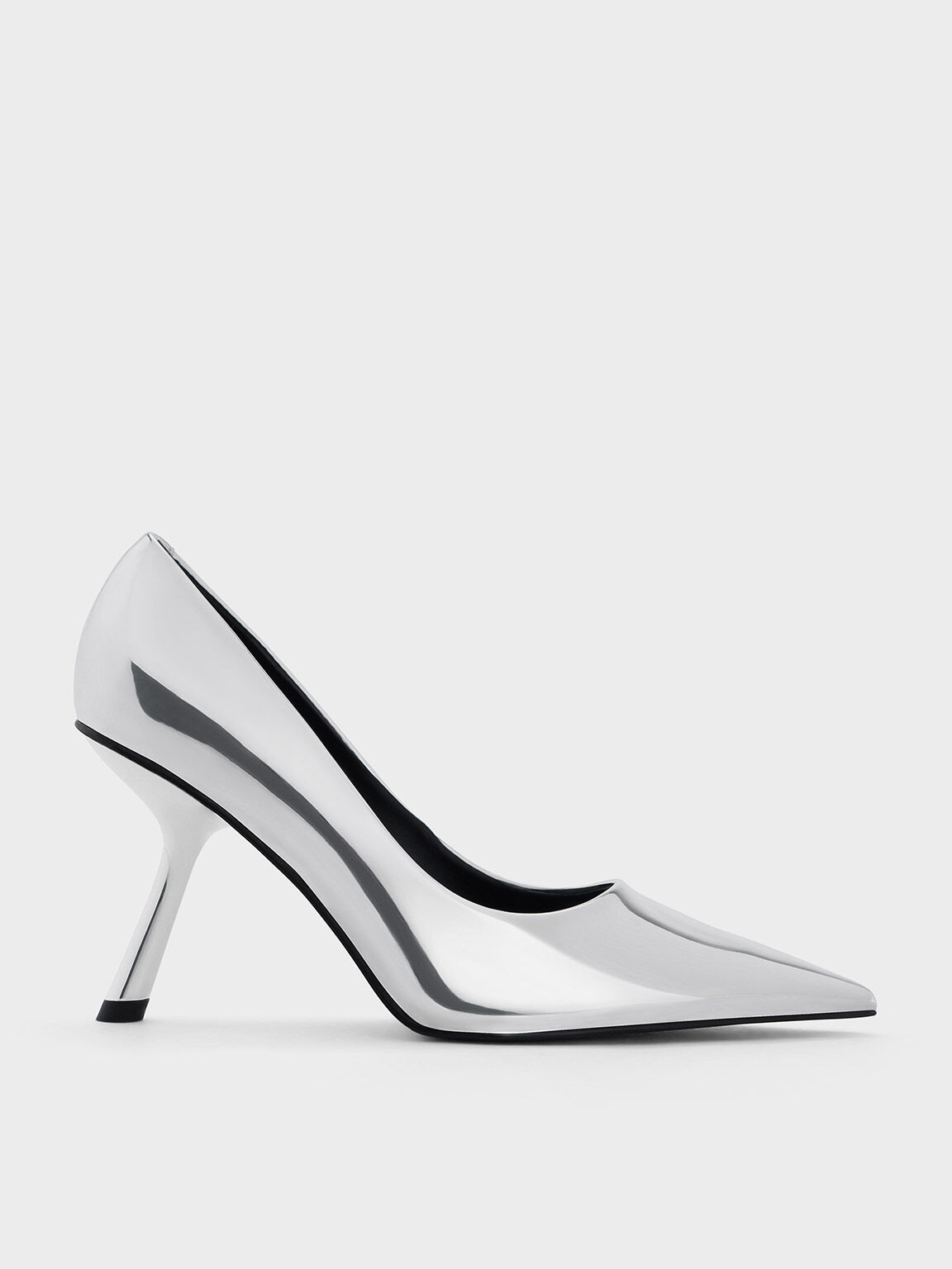 Silver Metallic Cap Pointed-Toe Slingback Pumps - CHARLES & KEITH US