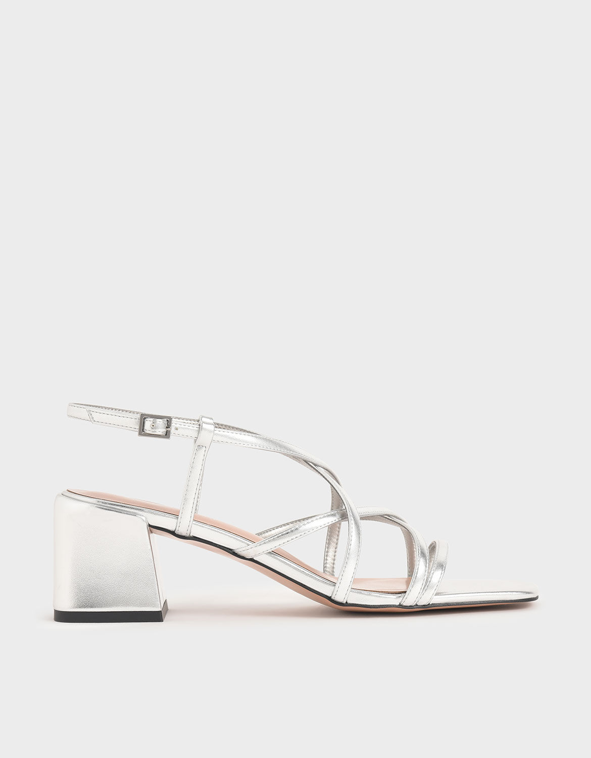 strappy silver block heels