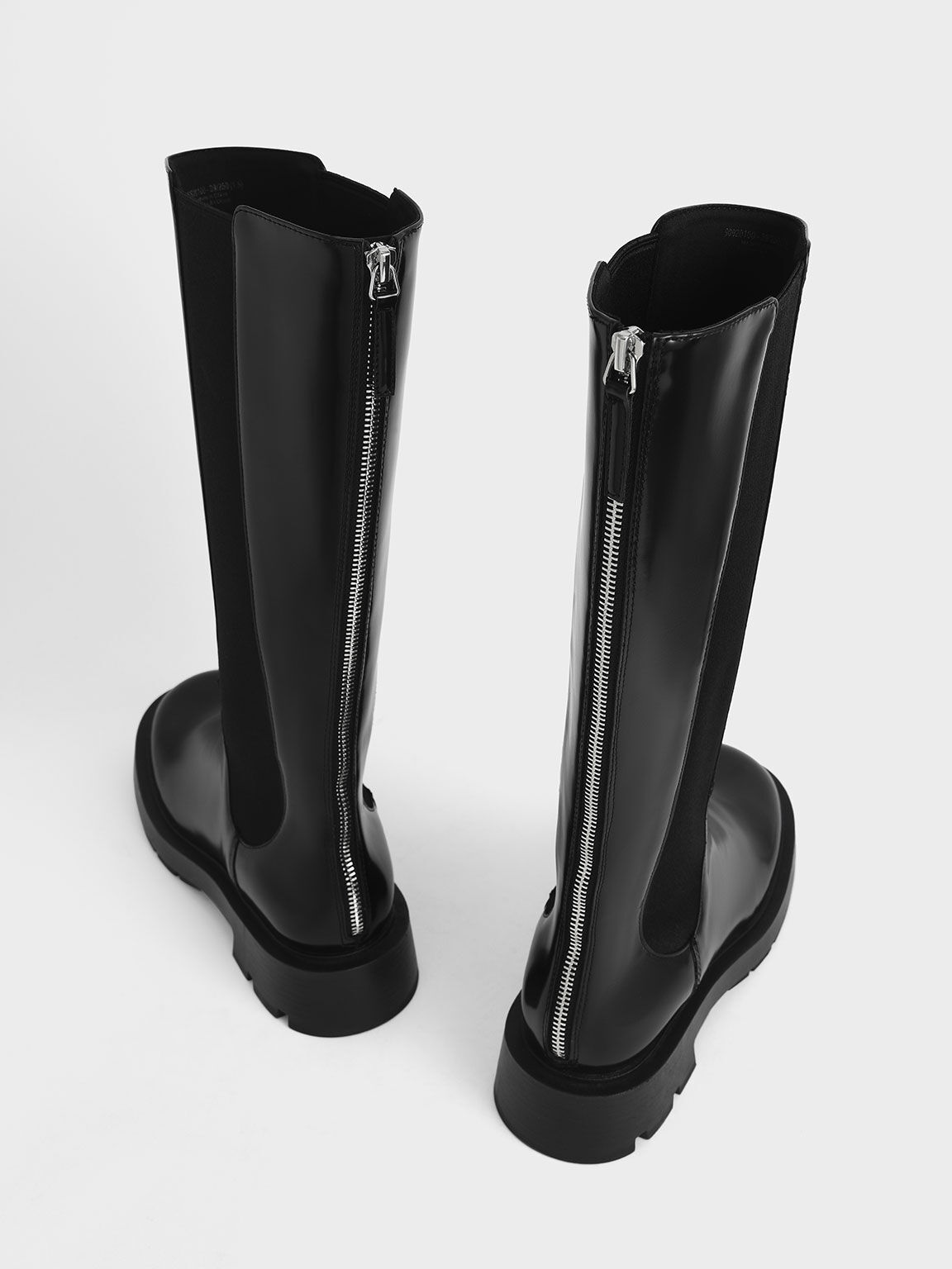 Zip-Up Chelsea Knee Boots - Black