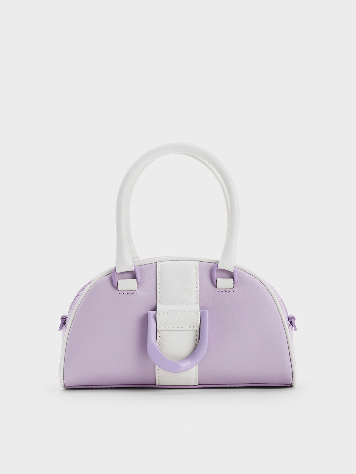 Charles & Keith - Women's Gabine Two-Tone Leather Bowling Bag, Lilac, S