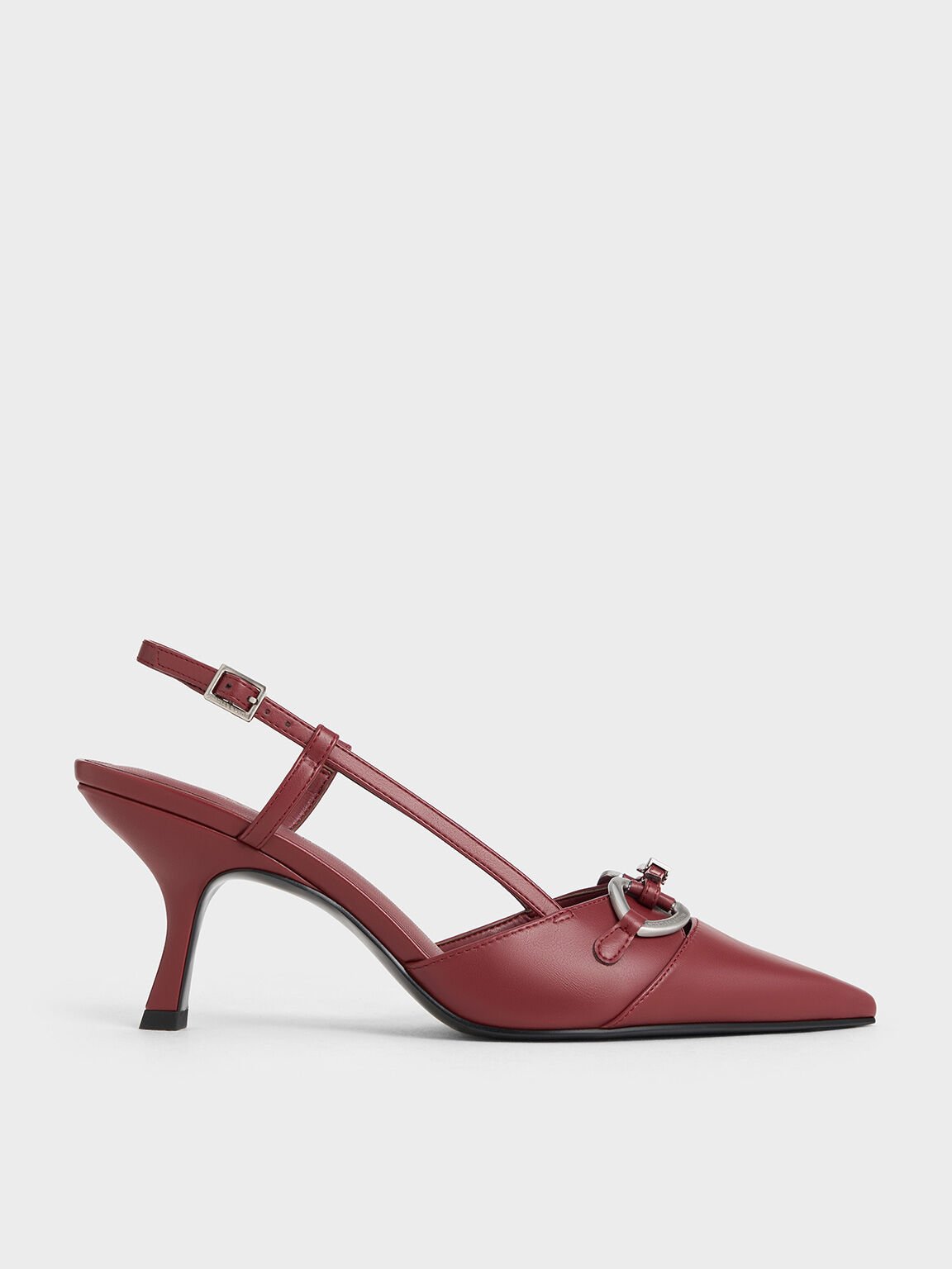 Metallic-Accent Slant-Heel Slingback Pumps, Burgundy, hi-res