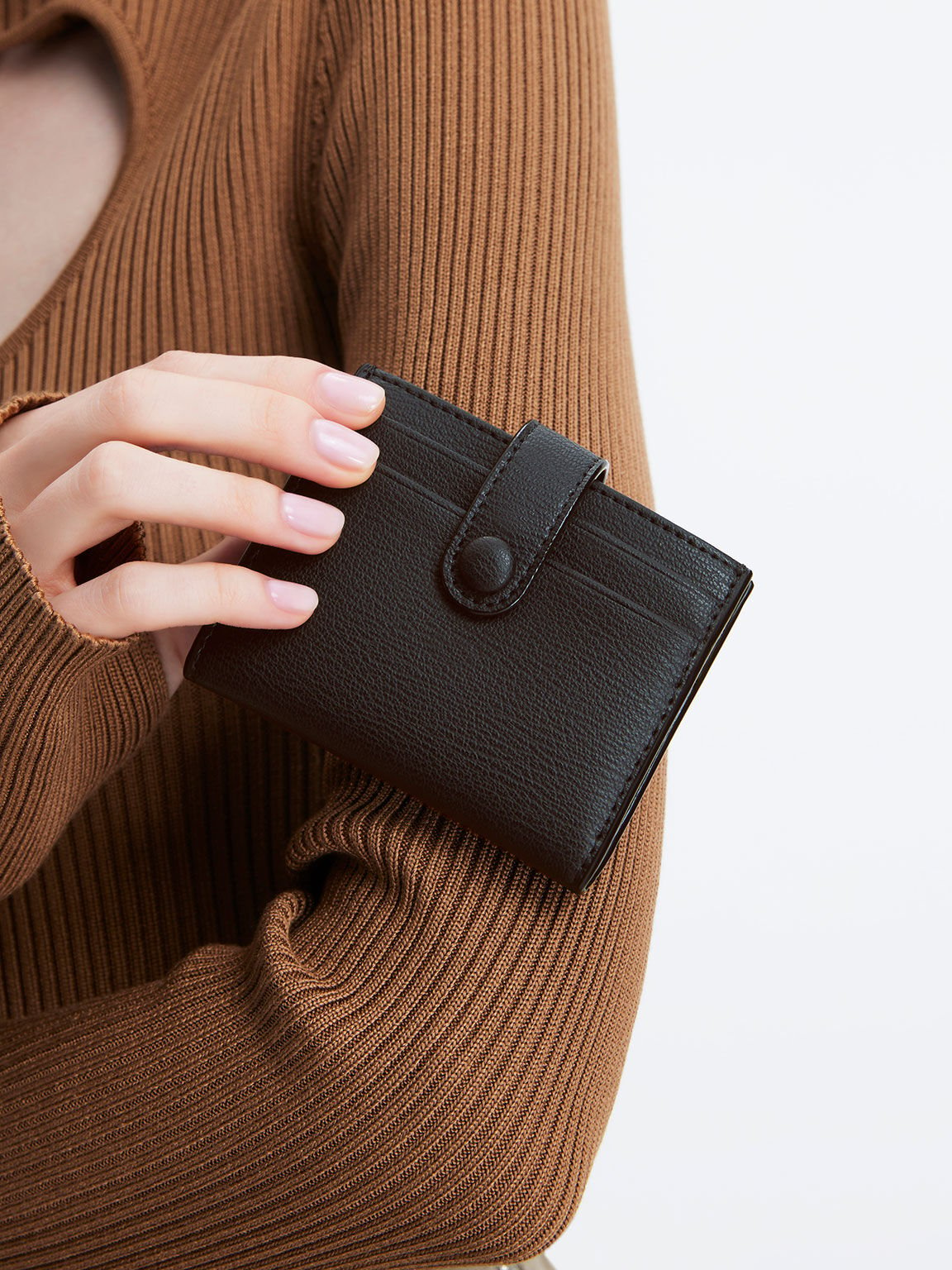 Black Snap Button Card Holder - CHARLES & KEITH US