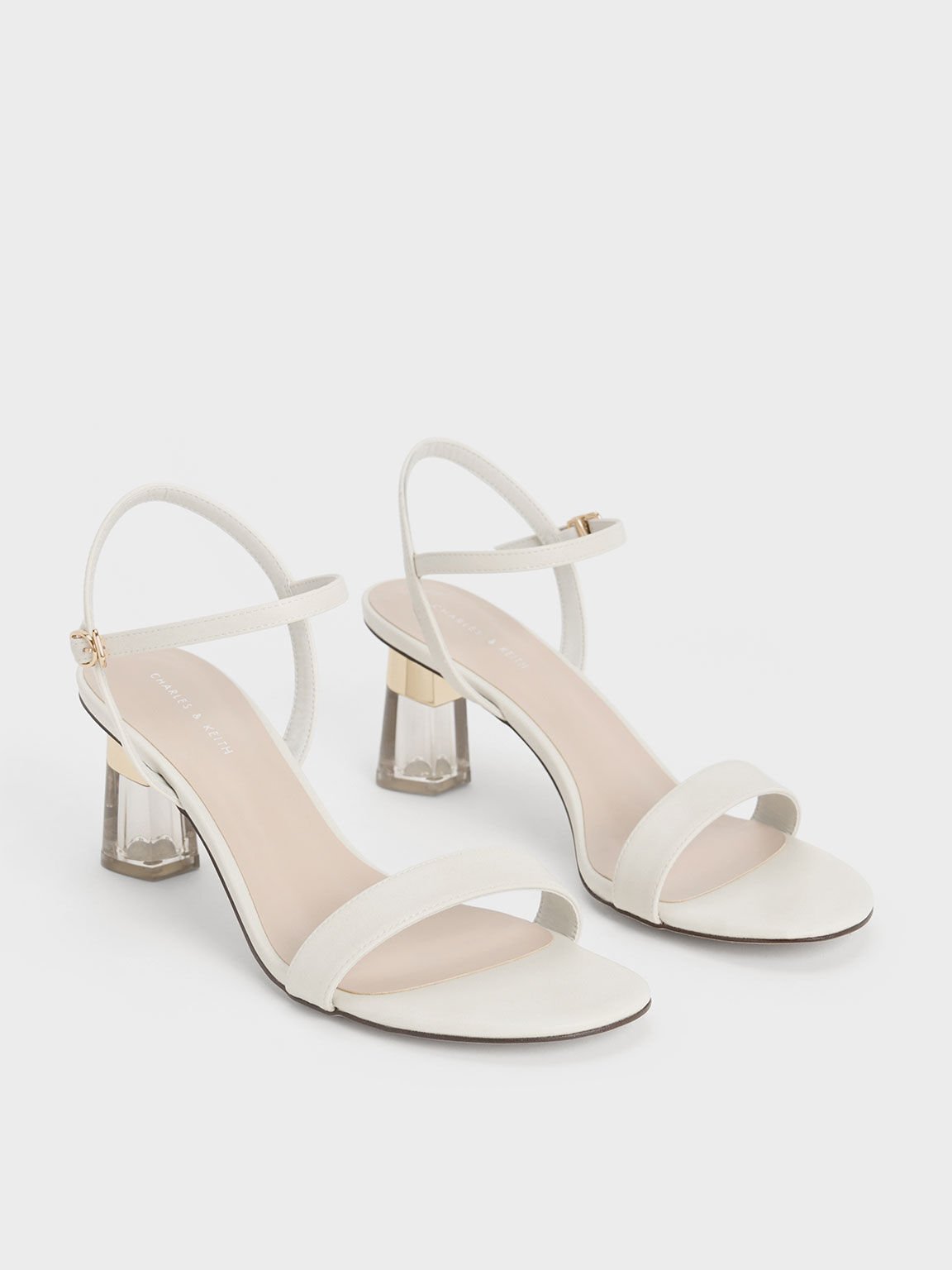Chalk Clear Trapeze Heel Sandals - CHARLES & KEITH US