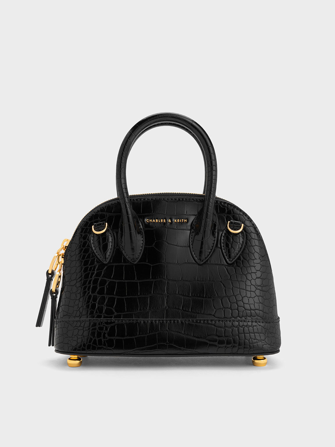 Harmonee Croc-Embossed Top Handle Bag, Black, hi-res