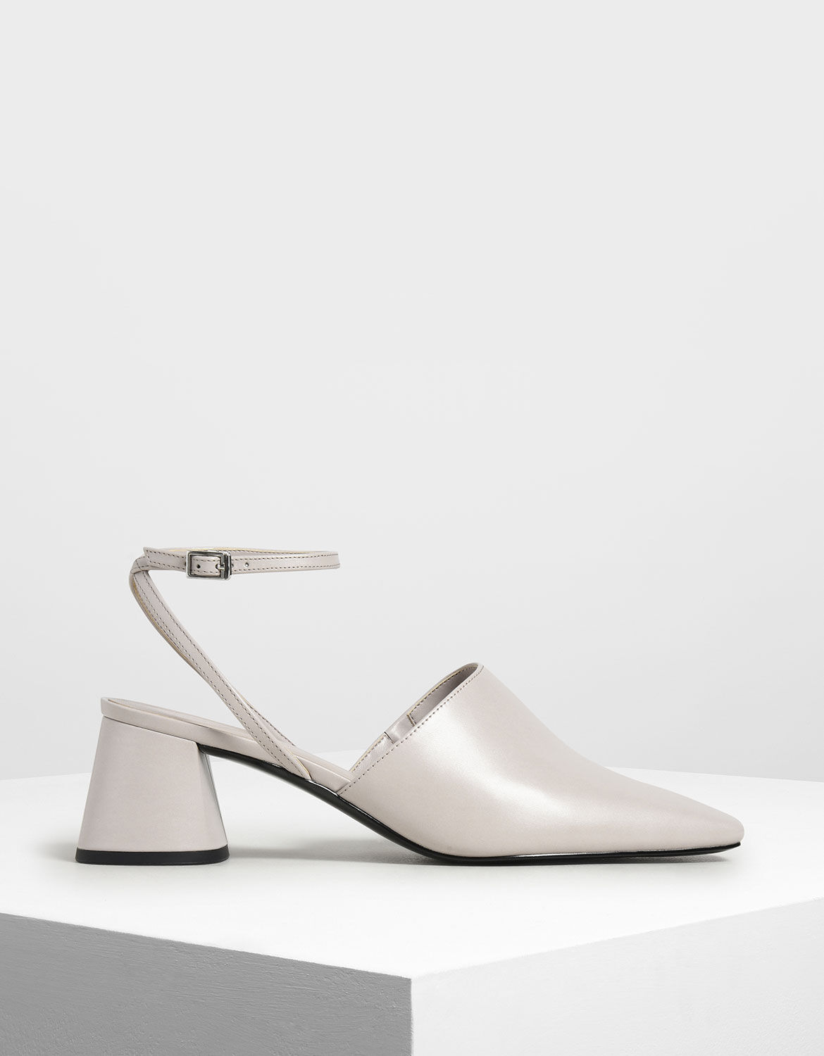 grey block heels closed toe