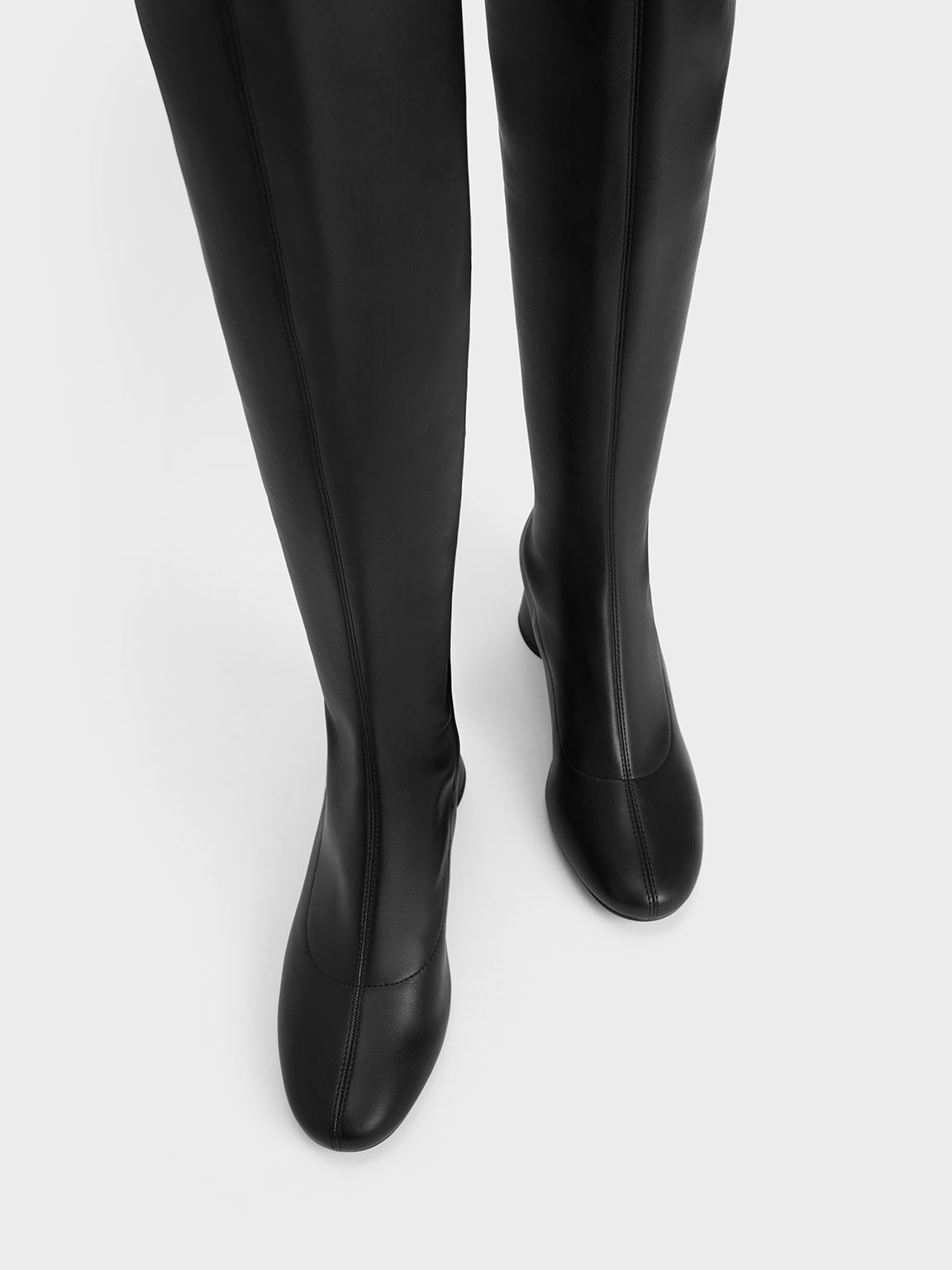 Cylindrical Heel Thigh-High Boots - Black