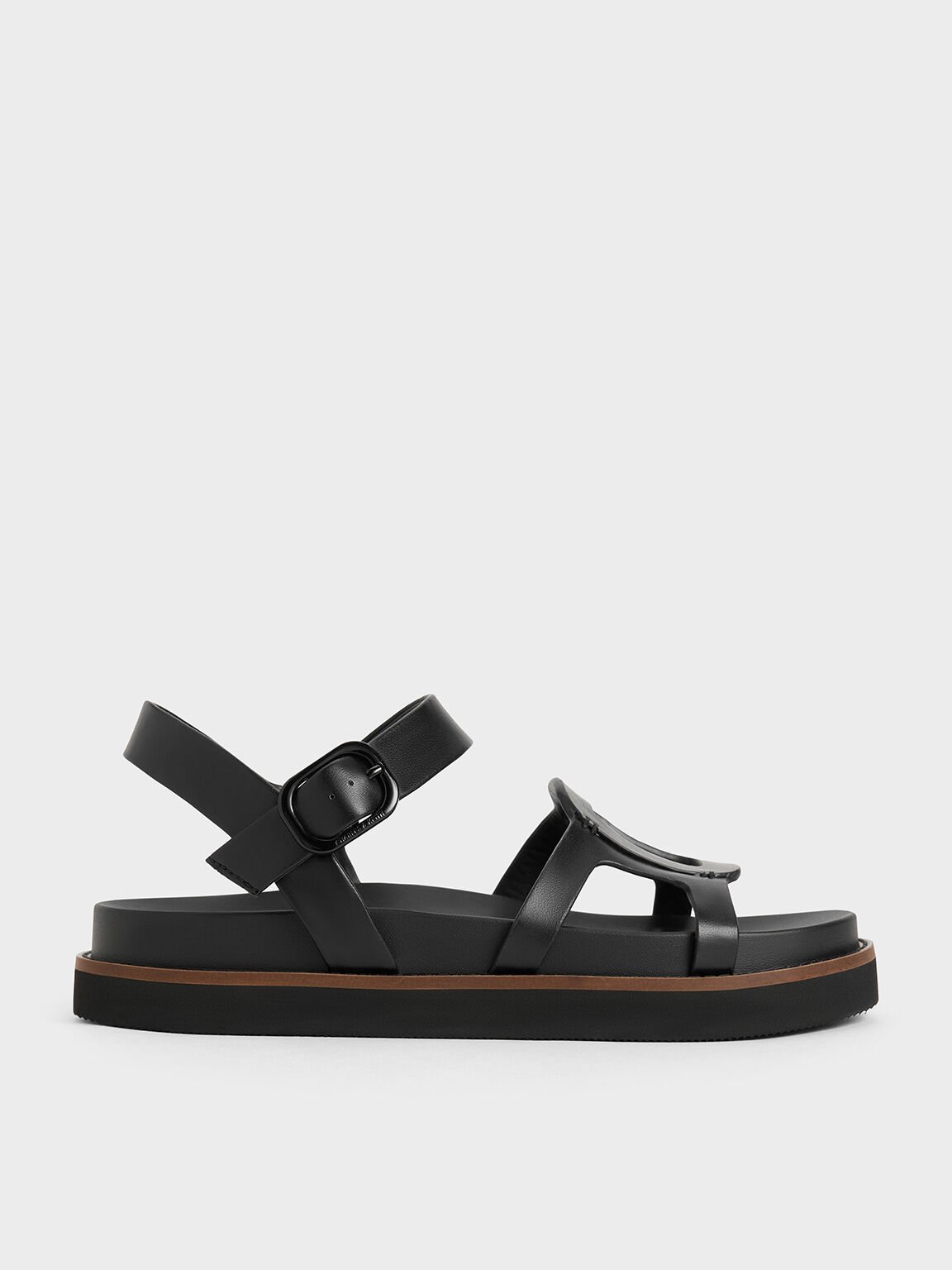 Cut-Out Buckled Sandals, Black, hi-res