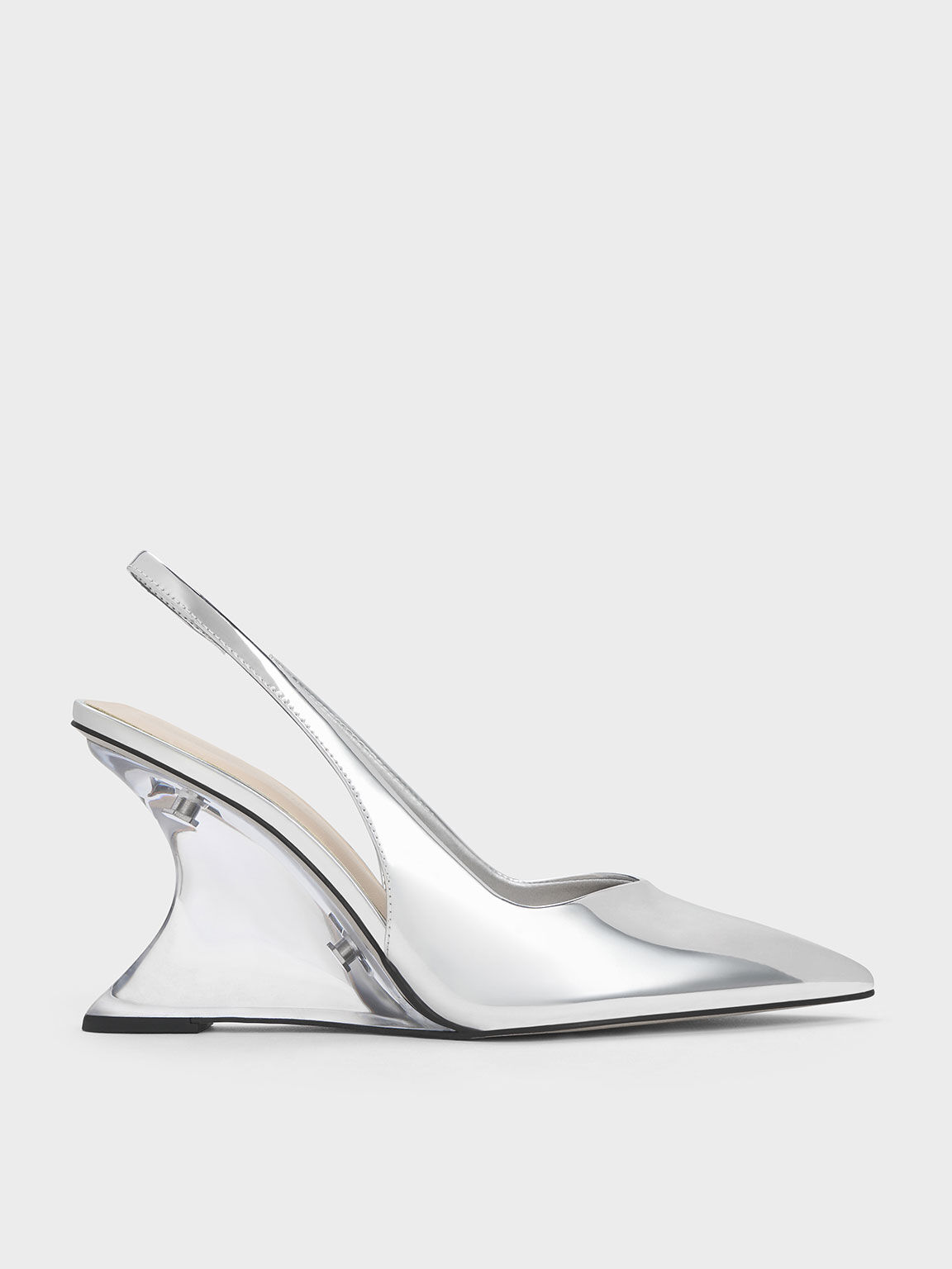 Charles & Keith Sling Back Statement Heeled Shoes in Silver