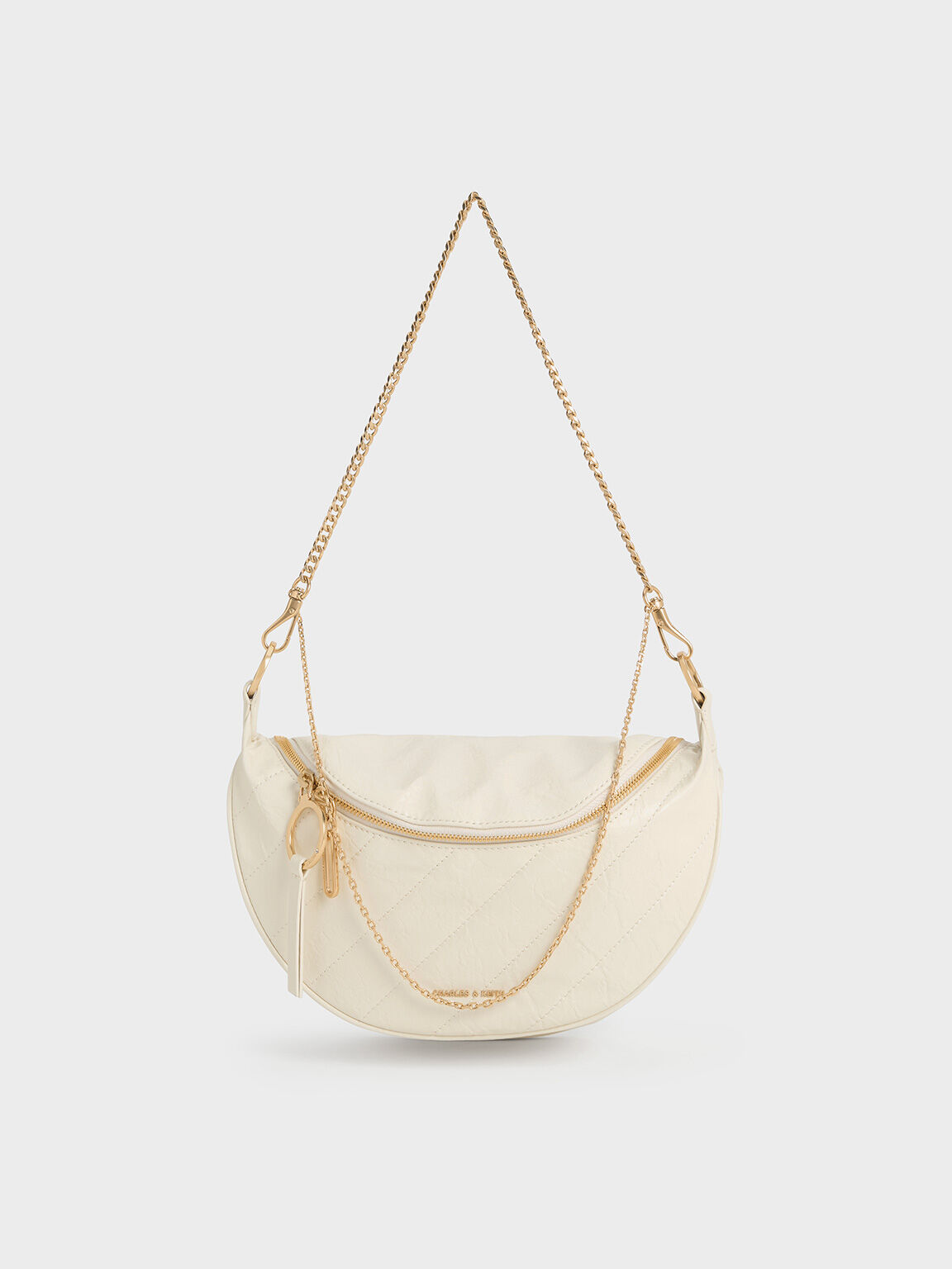 Philomena Crinkle-Effect Half-Moon Crossbody Bag, Cream, hi-res